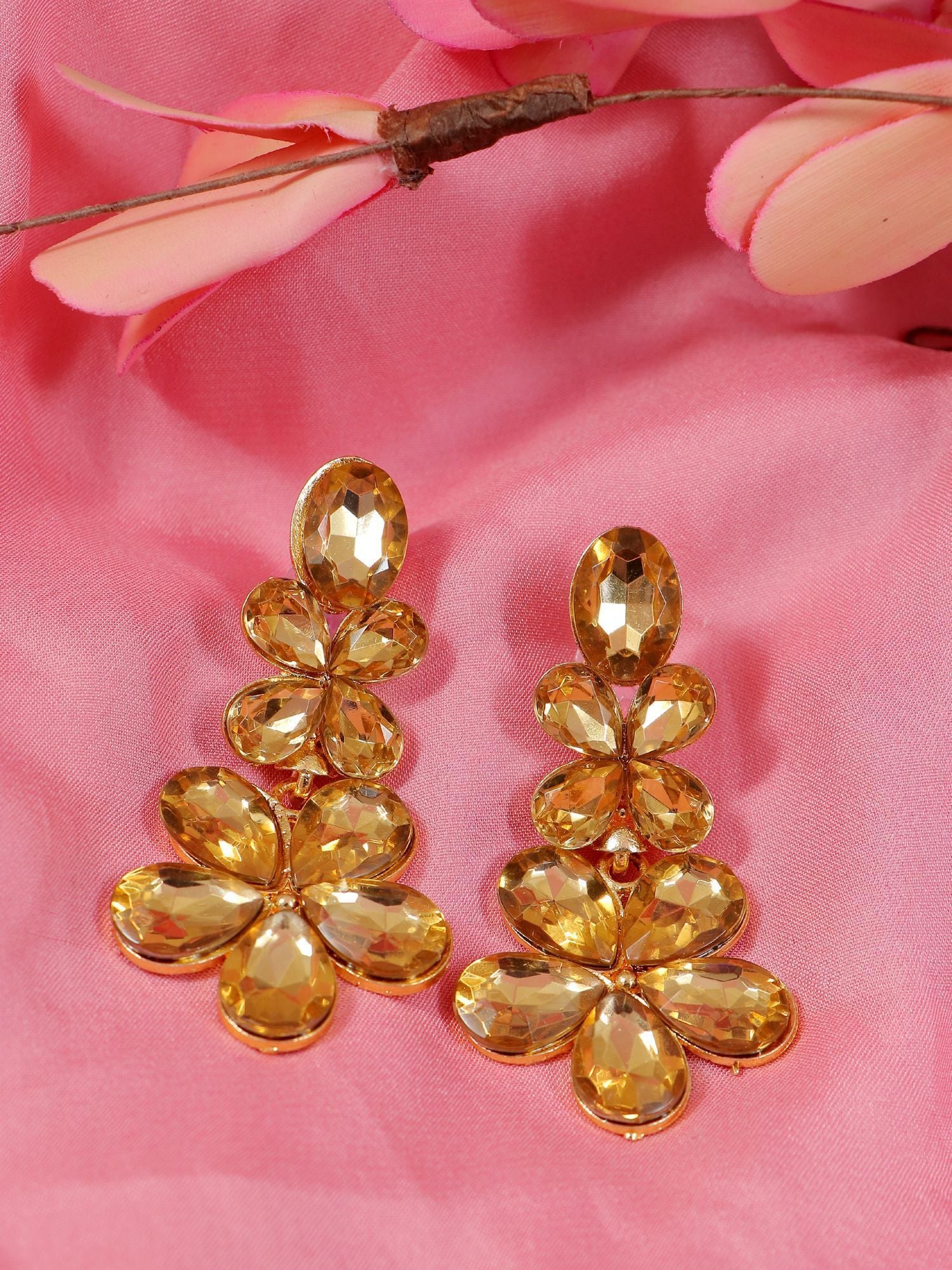 Gold Indo Western Yellow Statement Dangler Earrings CFE1753