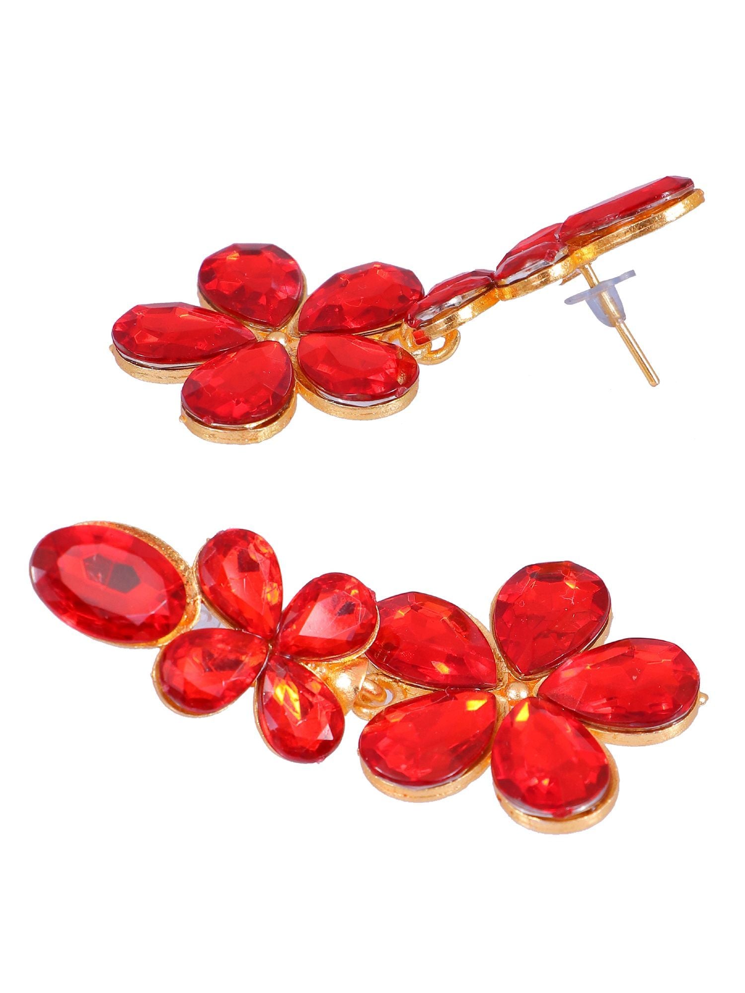 Gold Indo Western Red Statement Dangler Earrings CFE1754