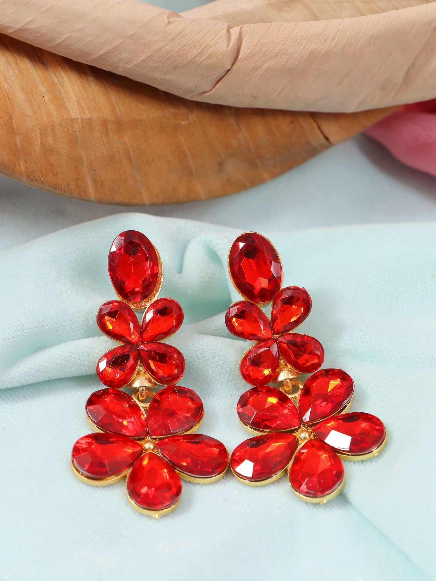 Gold Indo Western Red Statement Dangler Earrings CFE1754