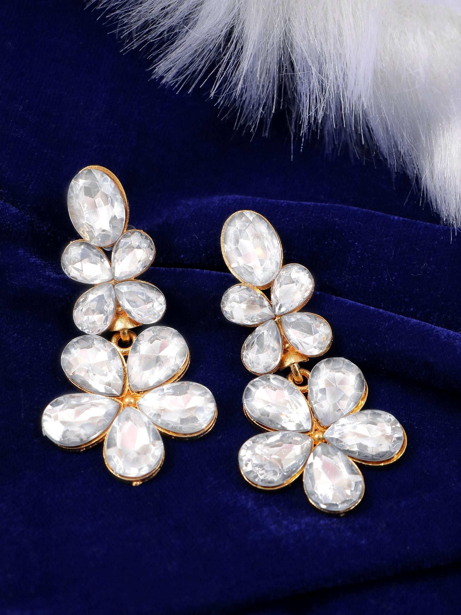 Gold Indo Western White Statement Dangler Earrings CFE1755