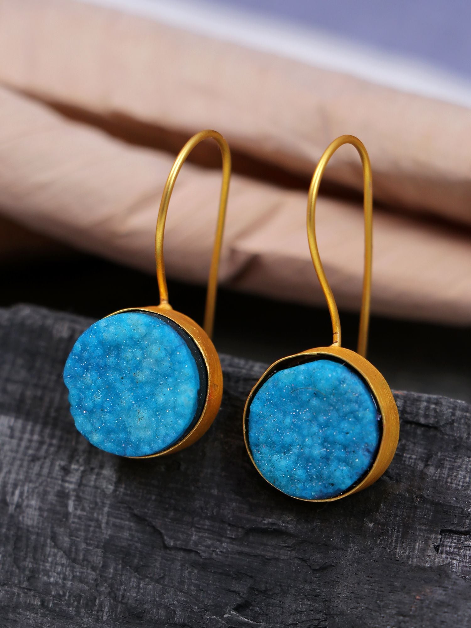 Crunchy Fashion Gold-Plated Embelished Blue Faux Stone Dangler Earrings CFE1760