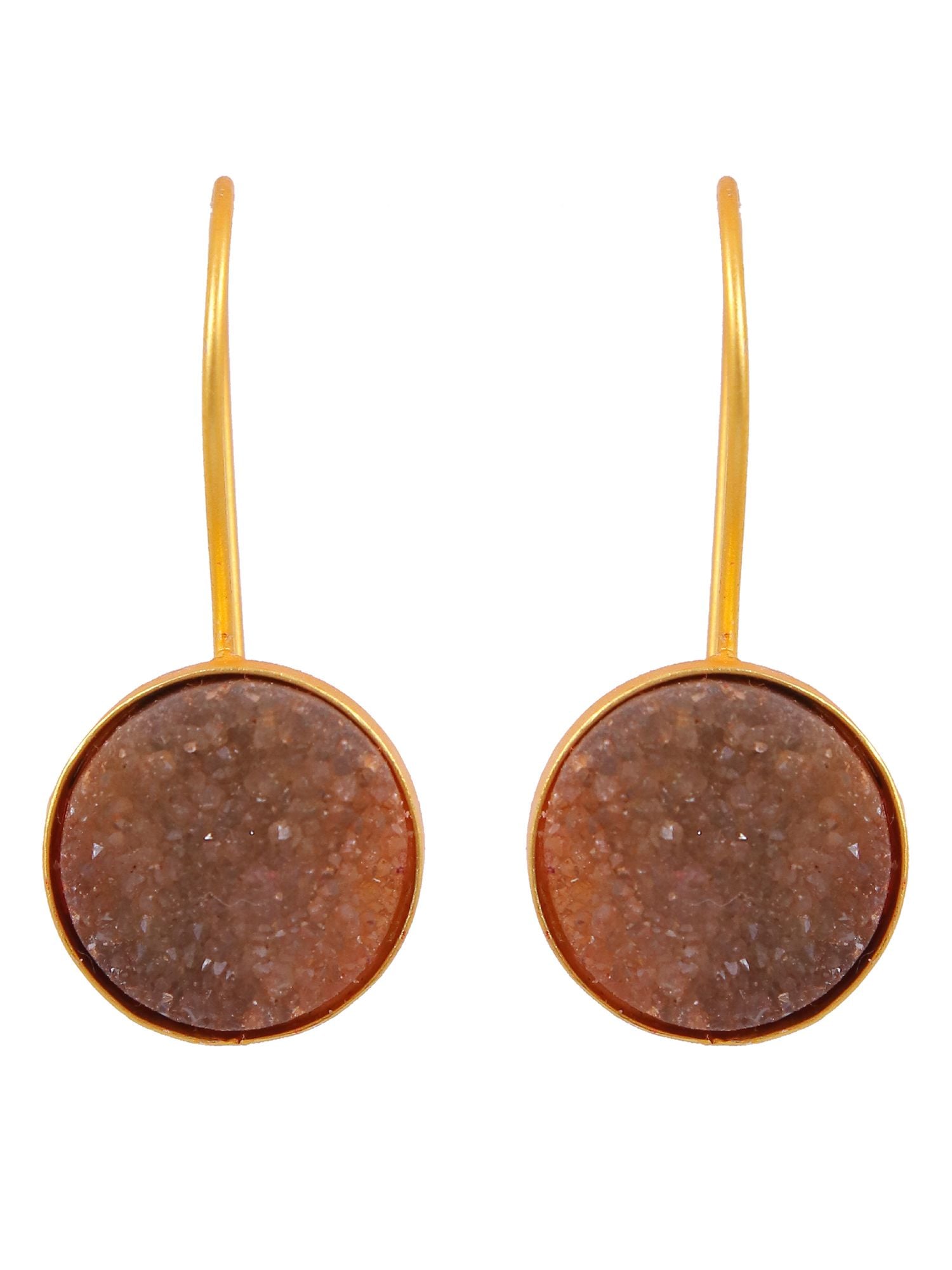 Crunchy Fashion Gold-Plated Embelished Brown Faux Stone Dangler Earrings CFE1761