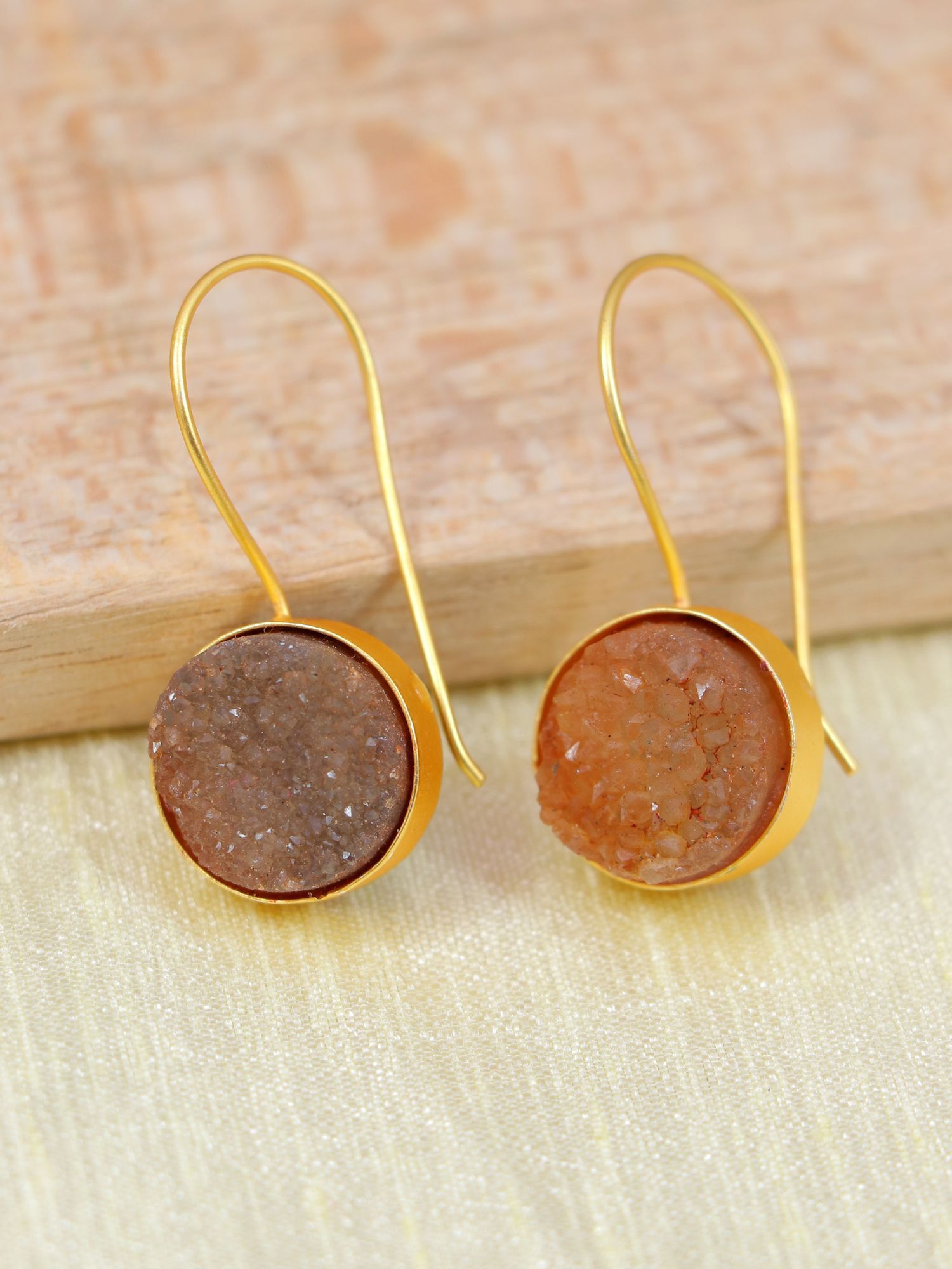Crunchy Fashion Gold-Plated Embelished Brown Faux Stone Dangler Earrings CFE1761