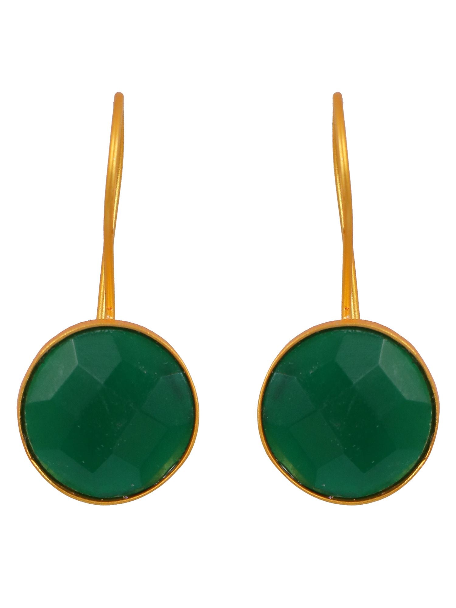 Crunchy Fashion Gold-Plated Embelished Green Faux Stone Dangler Earrings CFE1764