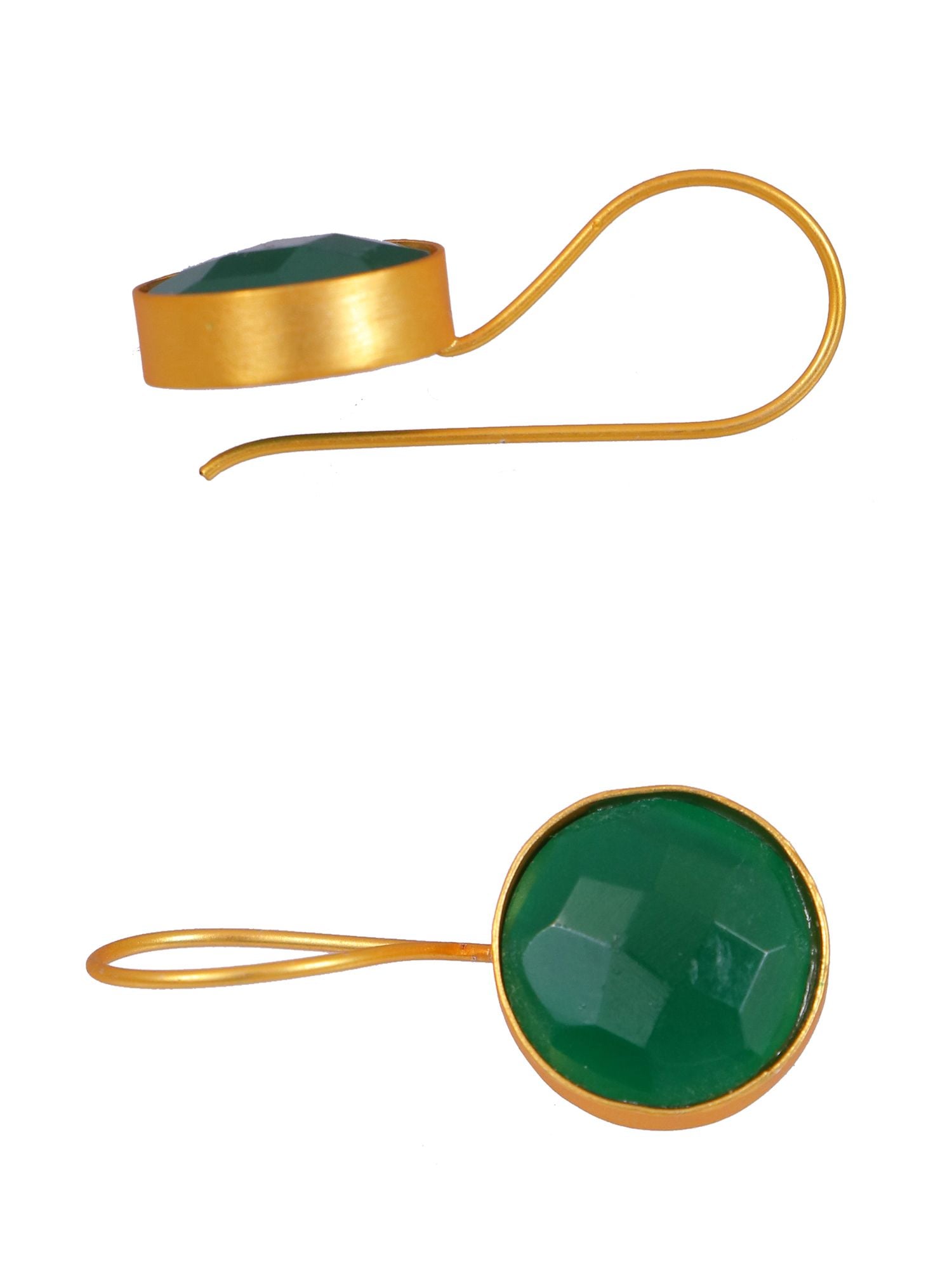 Crunchy Fashion Gold-Plated Embelished Green Faux Stone Dangler Earrings CFE1764
