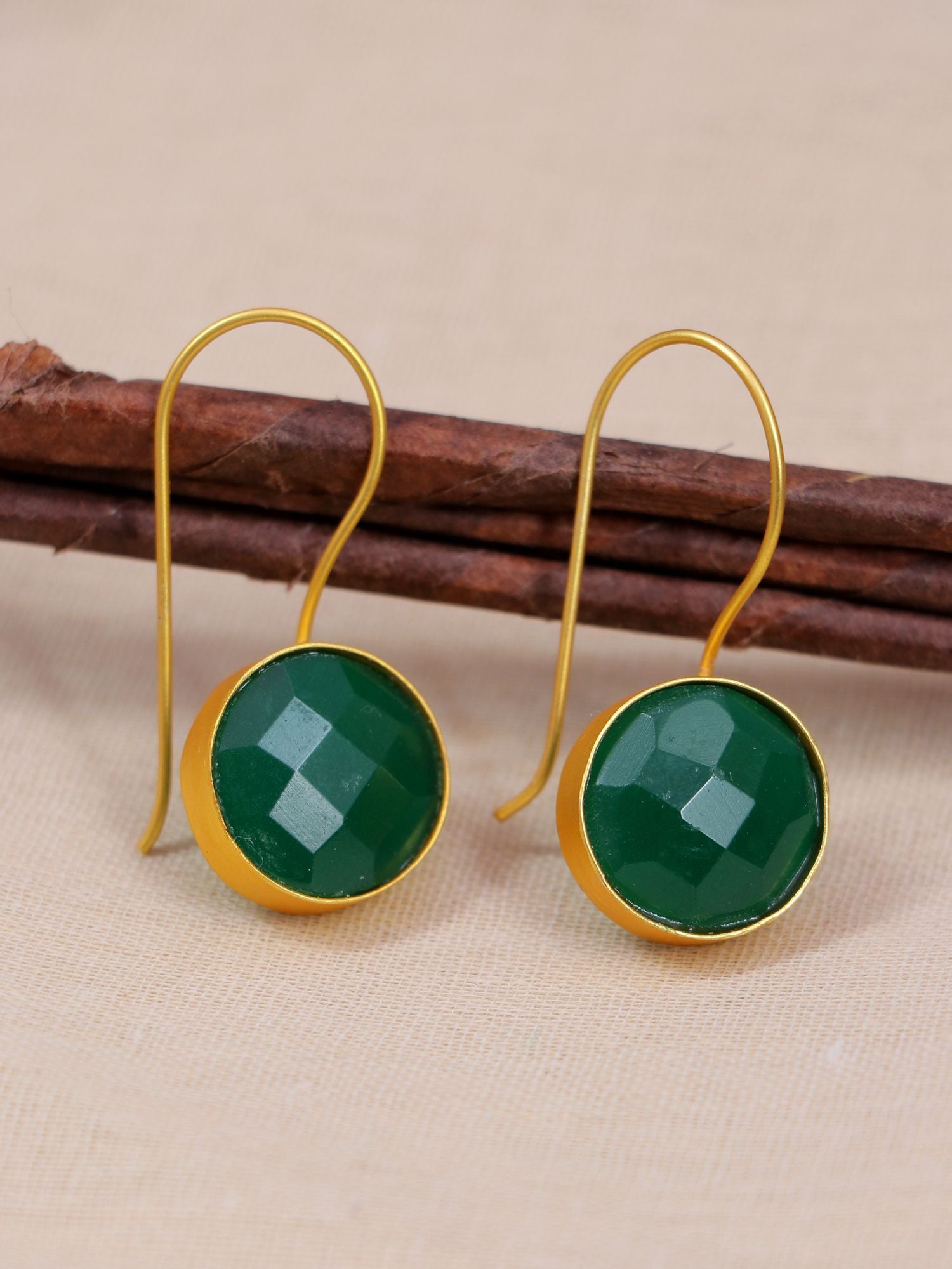 Crunchy Fashion Gold-Plated Embelished Green Faux Stone Dangler Earrings CFE1764