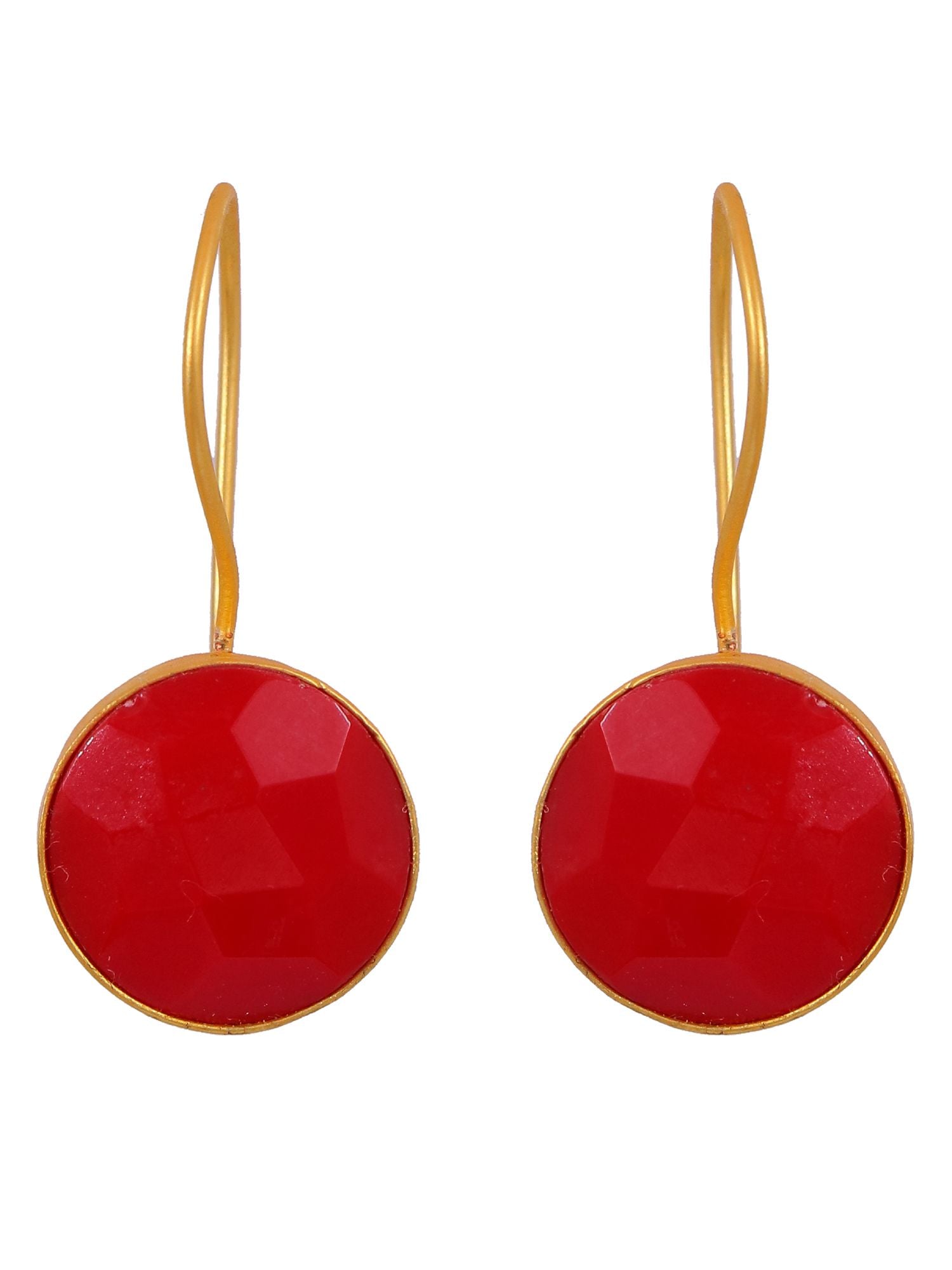 Crunchy Fashion Gold-Plated Embelished Red Faux Stone Dangler Earrings CFE1766