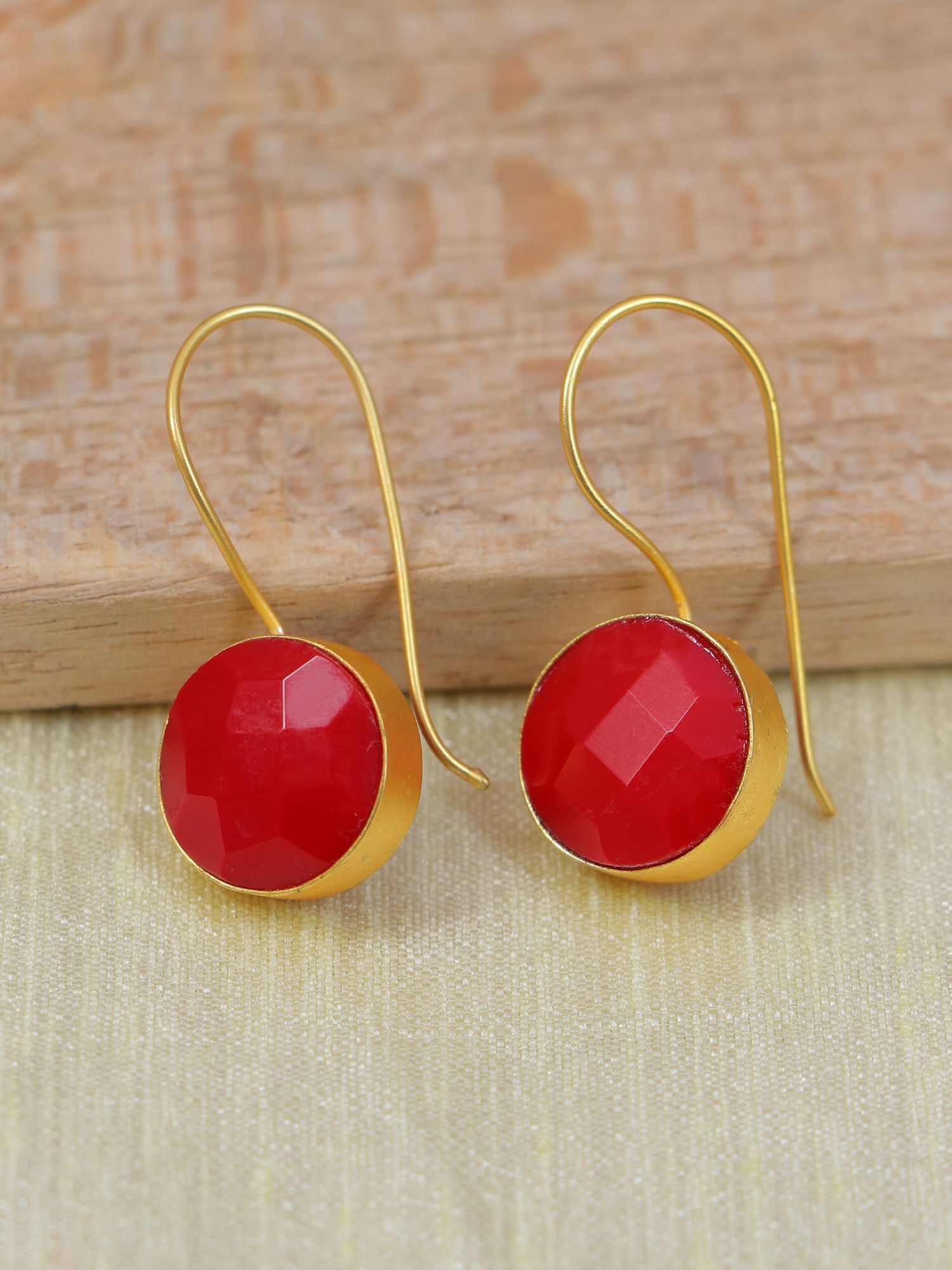 Crunchy Fashion Gold-Plated Embelished Red Faux Stone Dangler Earrings CFE1766