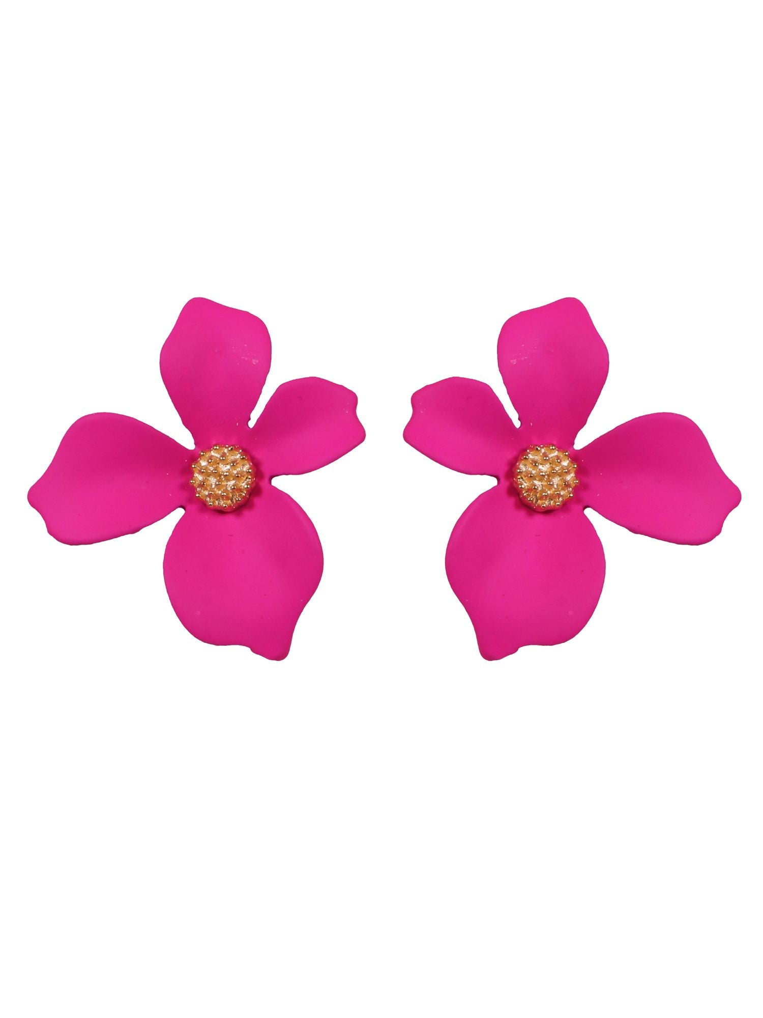 Crunchy Fashion Golden Pink Crystal Hand Curved Flower Stud Earrings CFE1801