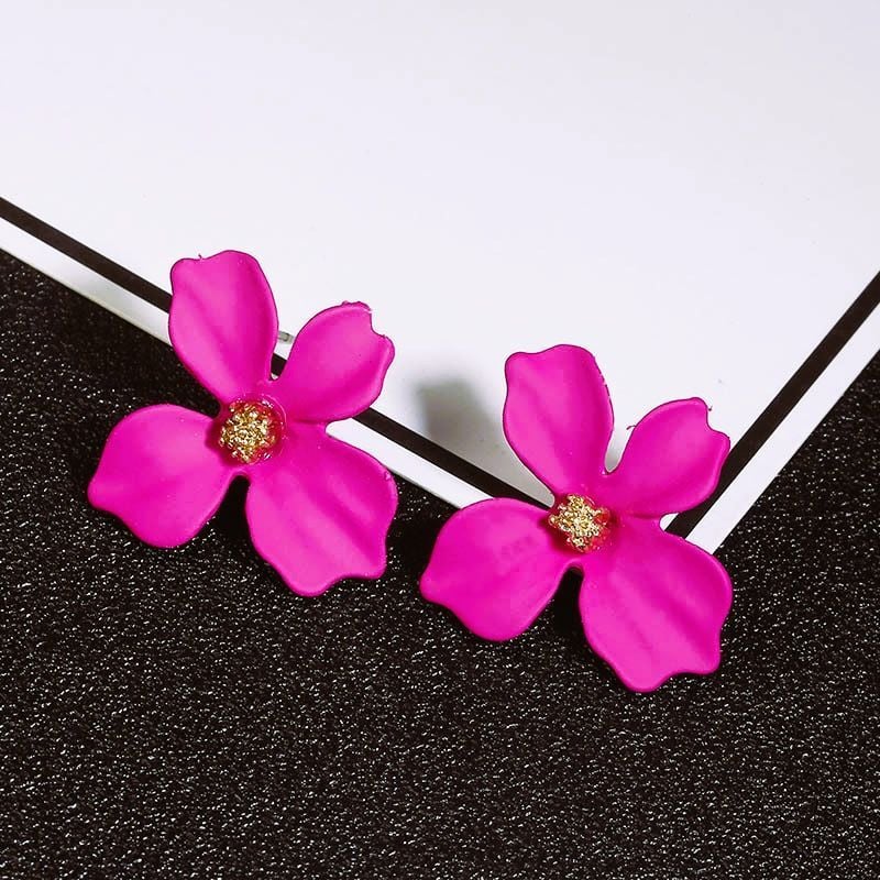 Crunchy Fashion Golden Pink Crystal Hand Curved Flower Stud Earrings CFE1801