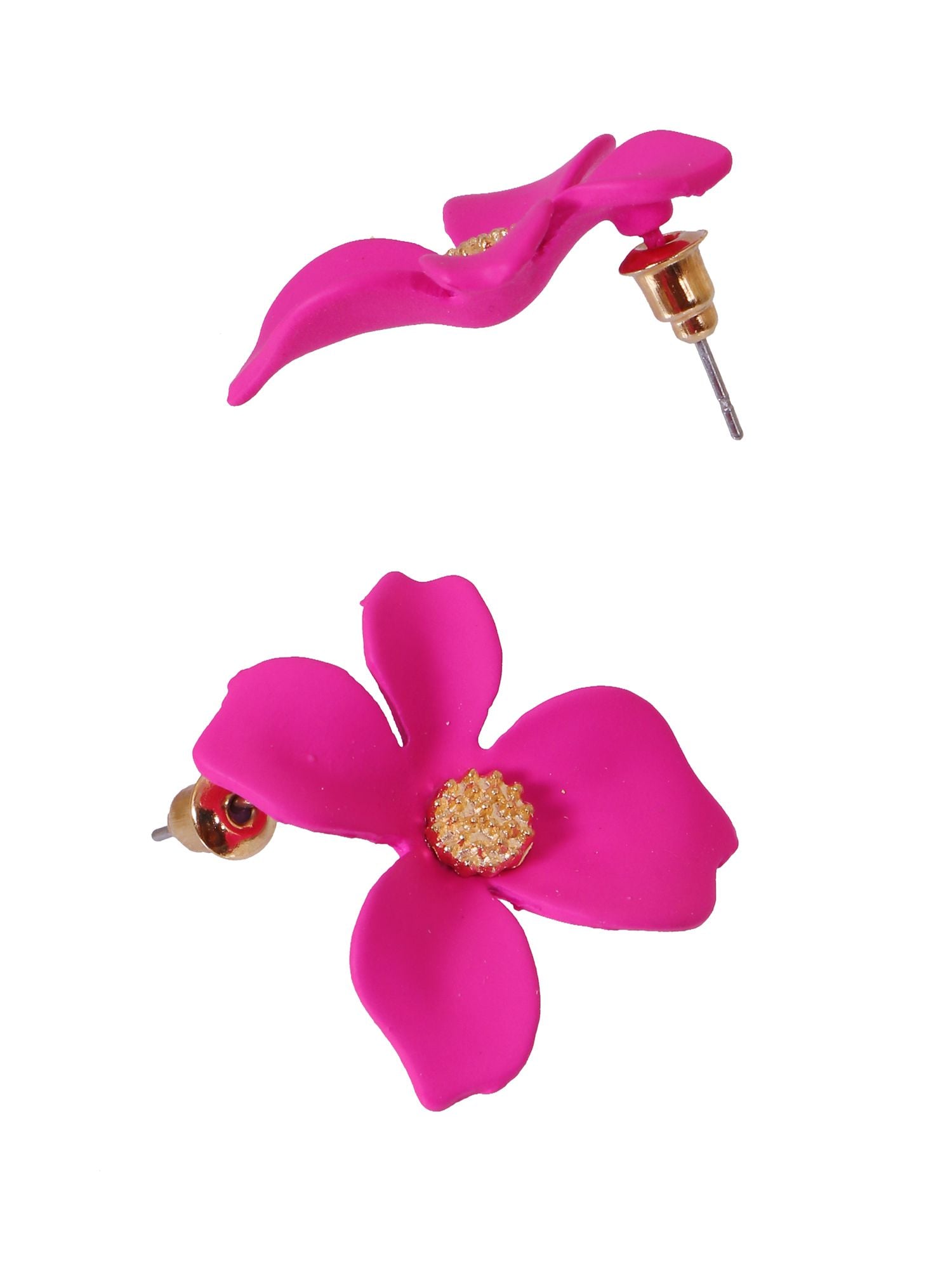 Crunchy Fashion Golden Pink Crystal Hand Curved Flower Stud Earrings CFE1801