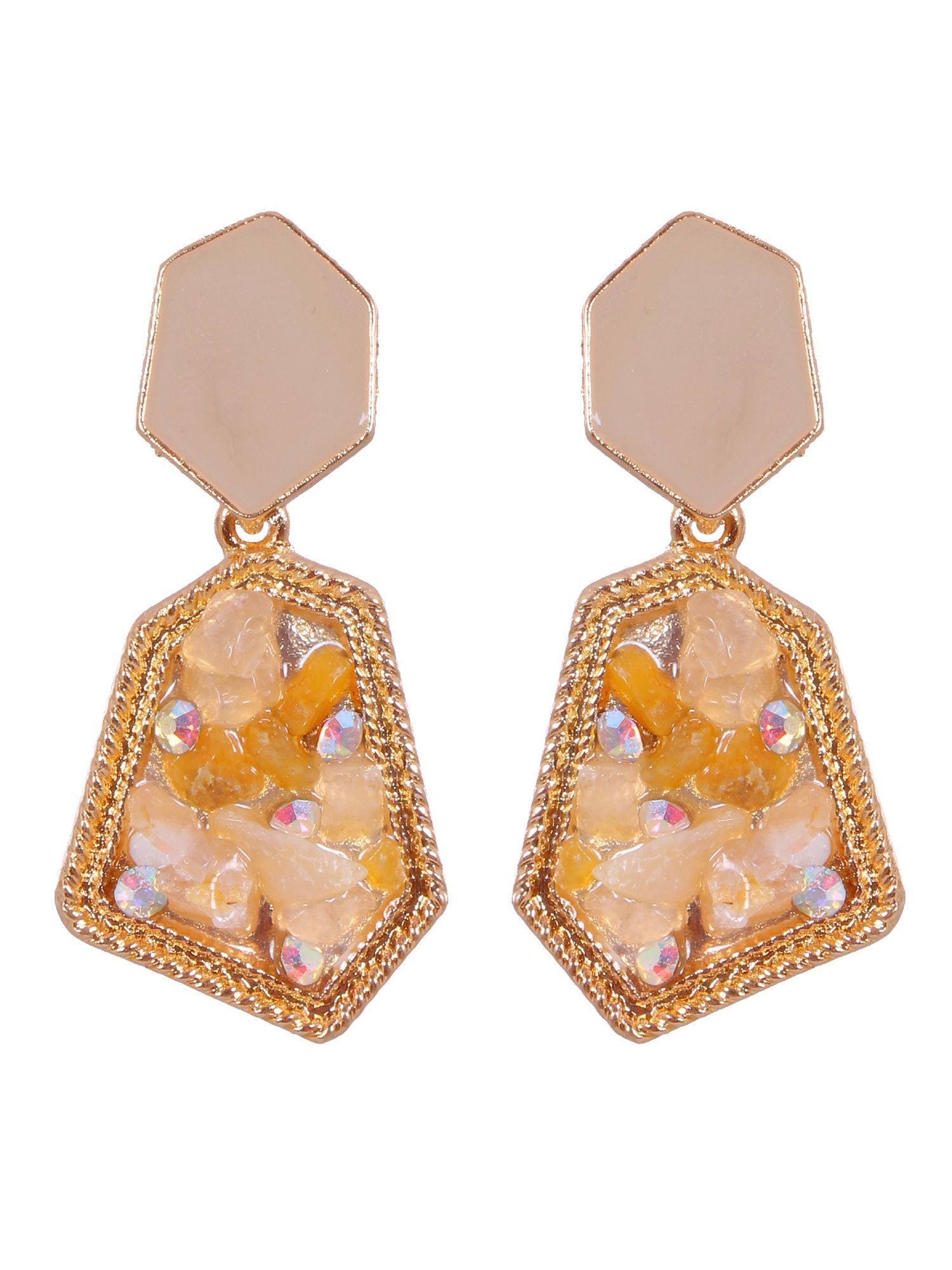 Crunchy Fashion Golden Elegant Druzy Light Brown Dangler Earrings CFE1806