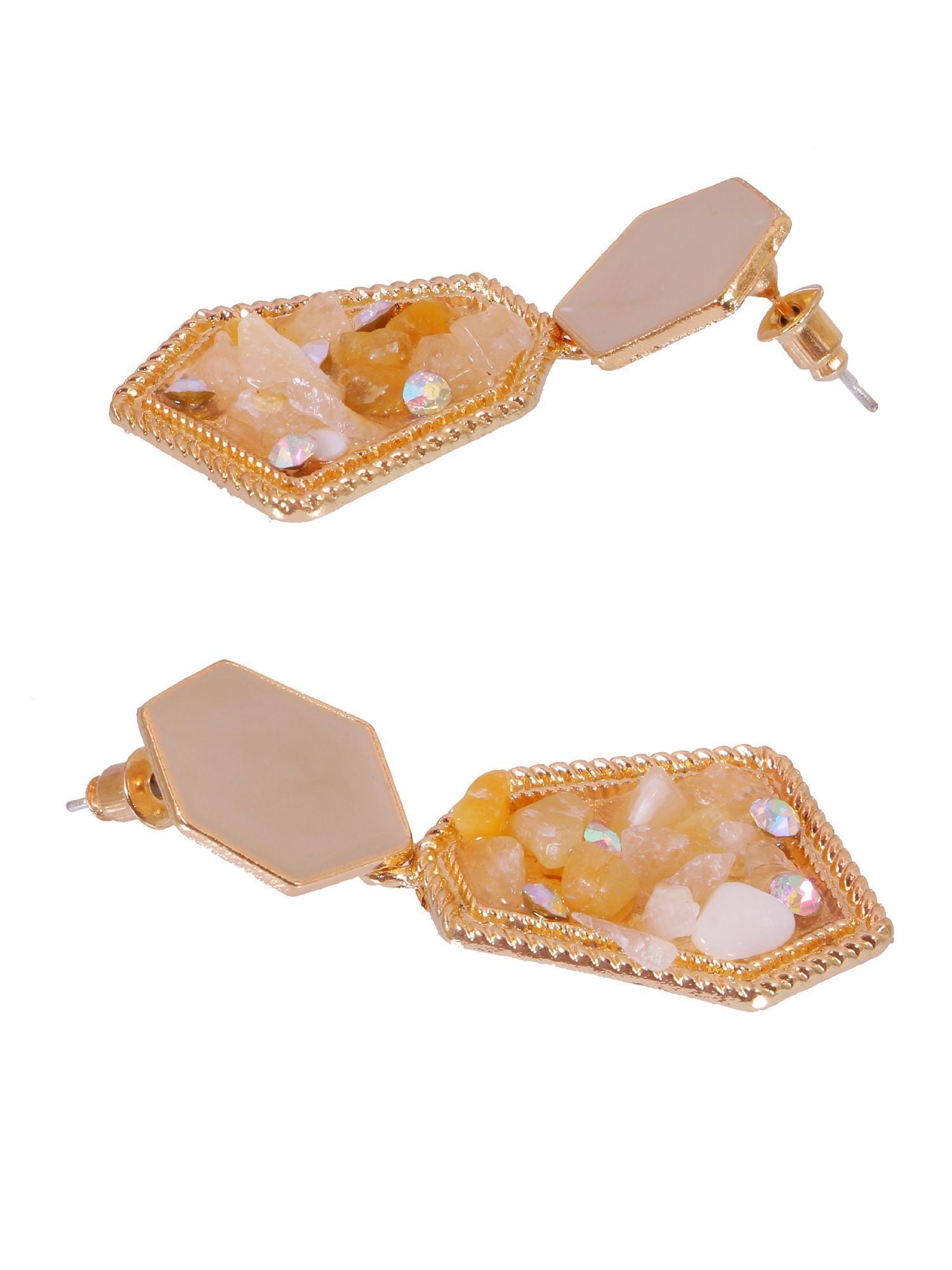 Crunchy Fashion Golden Elegant Druzy Light Brown Dangler Earrings CFE1806