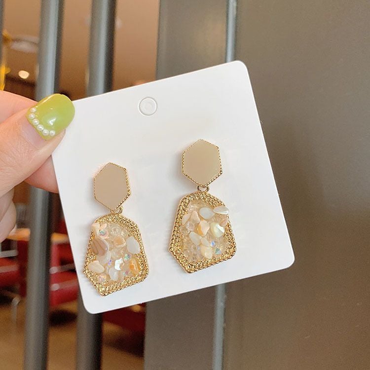 Crunchy Fashion Golden Elegant Druzy Light Brown Dangler Earrings CFE1806