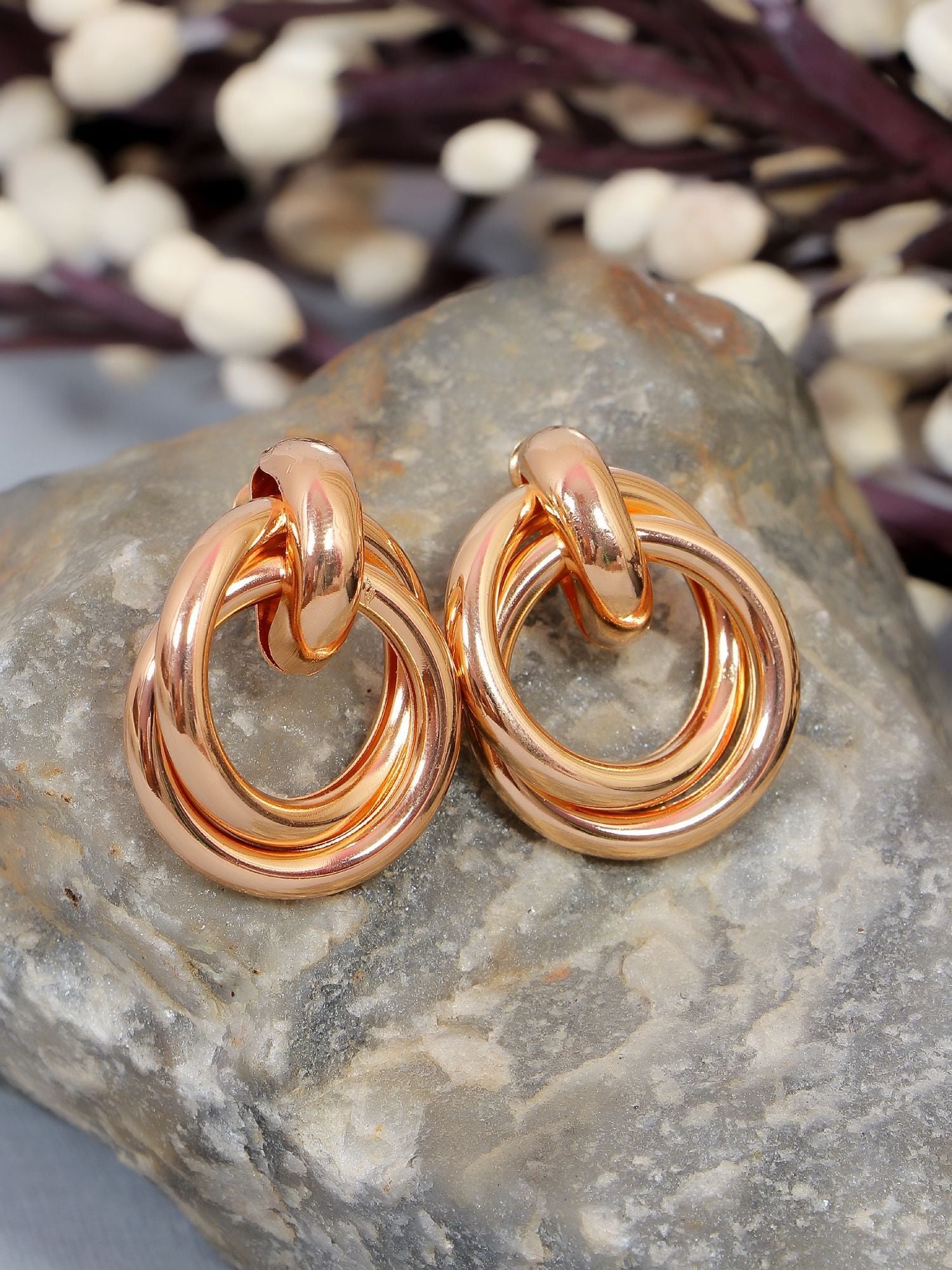 Crunchy Fashion Rose Gold Contemprory Double Dangler Earrings CFE1810