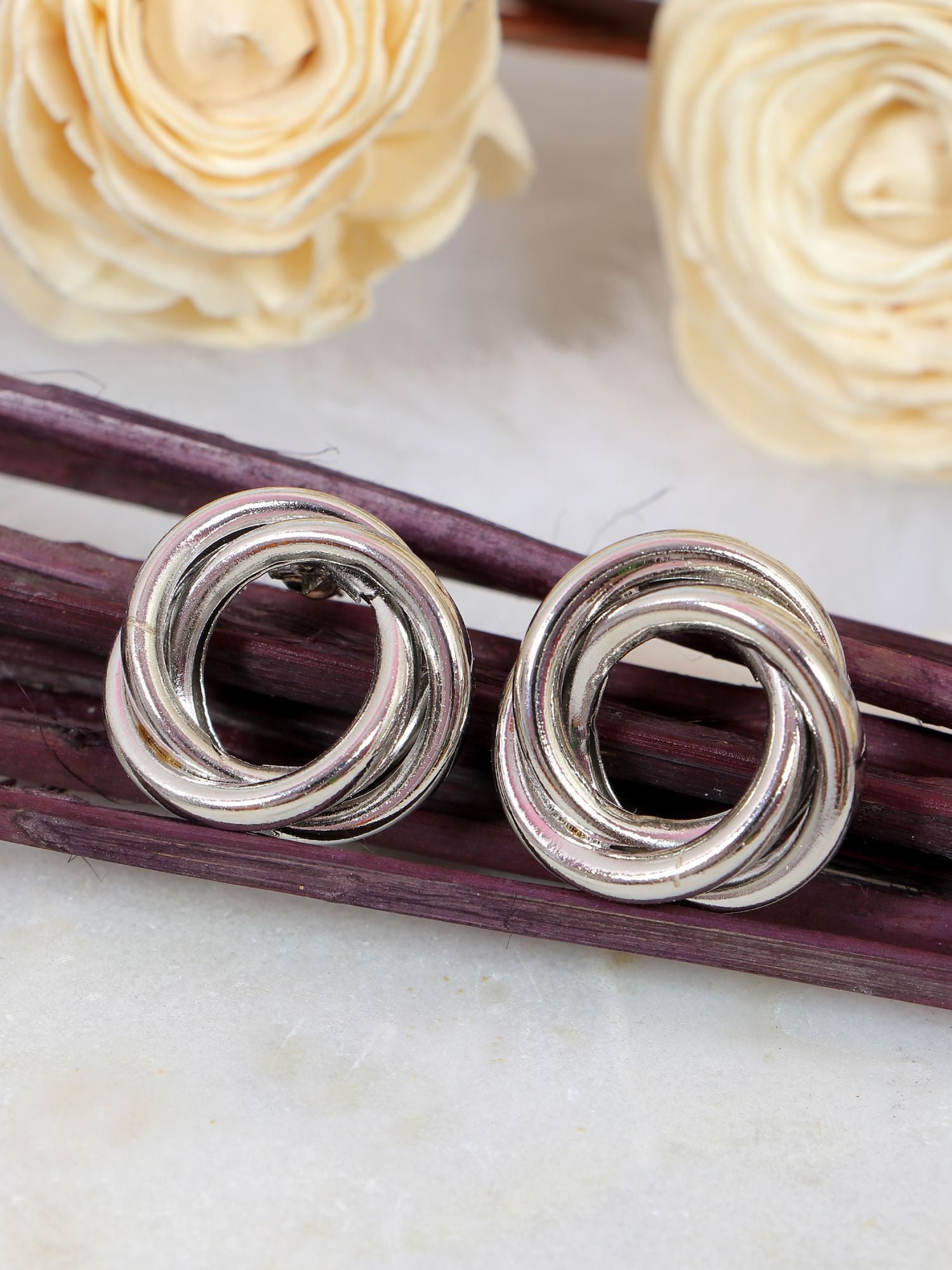 Asymmetric Silver Alloy Stud Earrings for Women & Girls