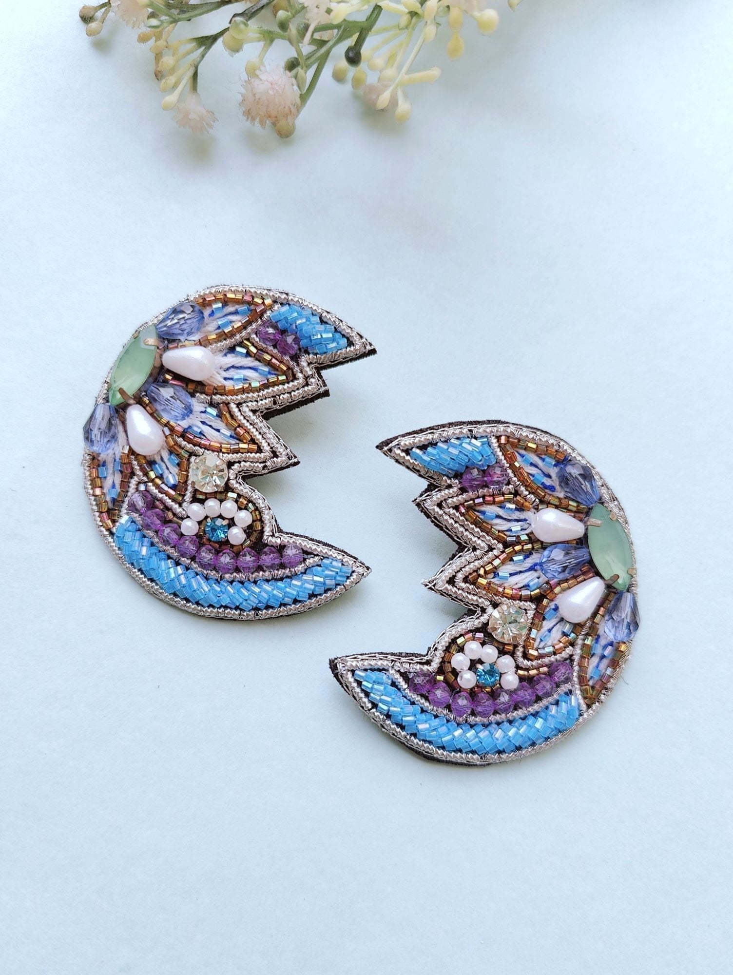 Charming Blue Moon: Handmade Crystal Beaded Earrings for Women