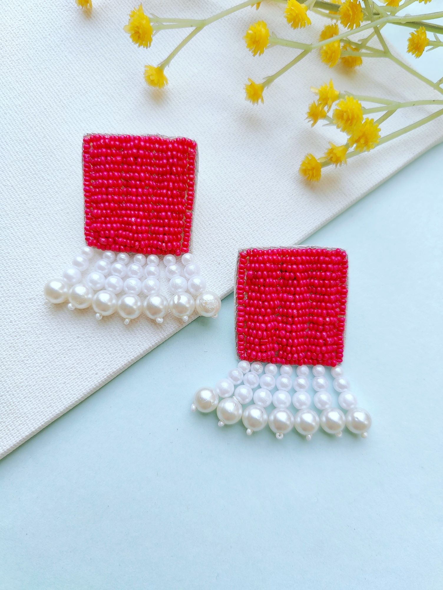 Radiant Pink Pearl: Handcrafted Beaded Earrings for Women and Girls