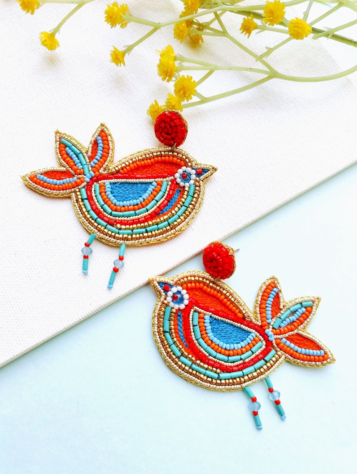 Lil Birdie Multicolor Handmade Beaded Dangler Earrings for Women and Girls