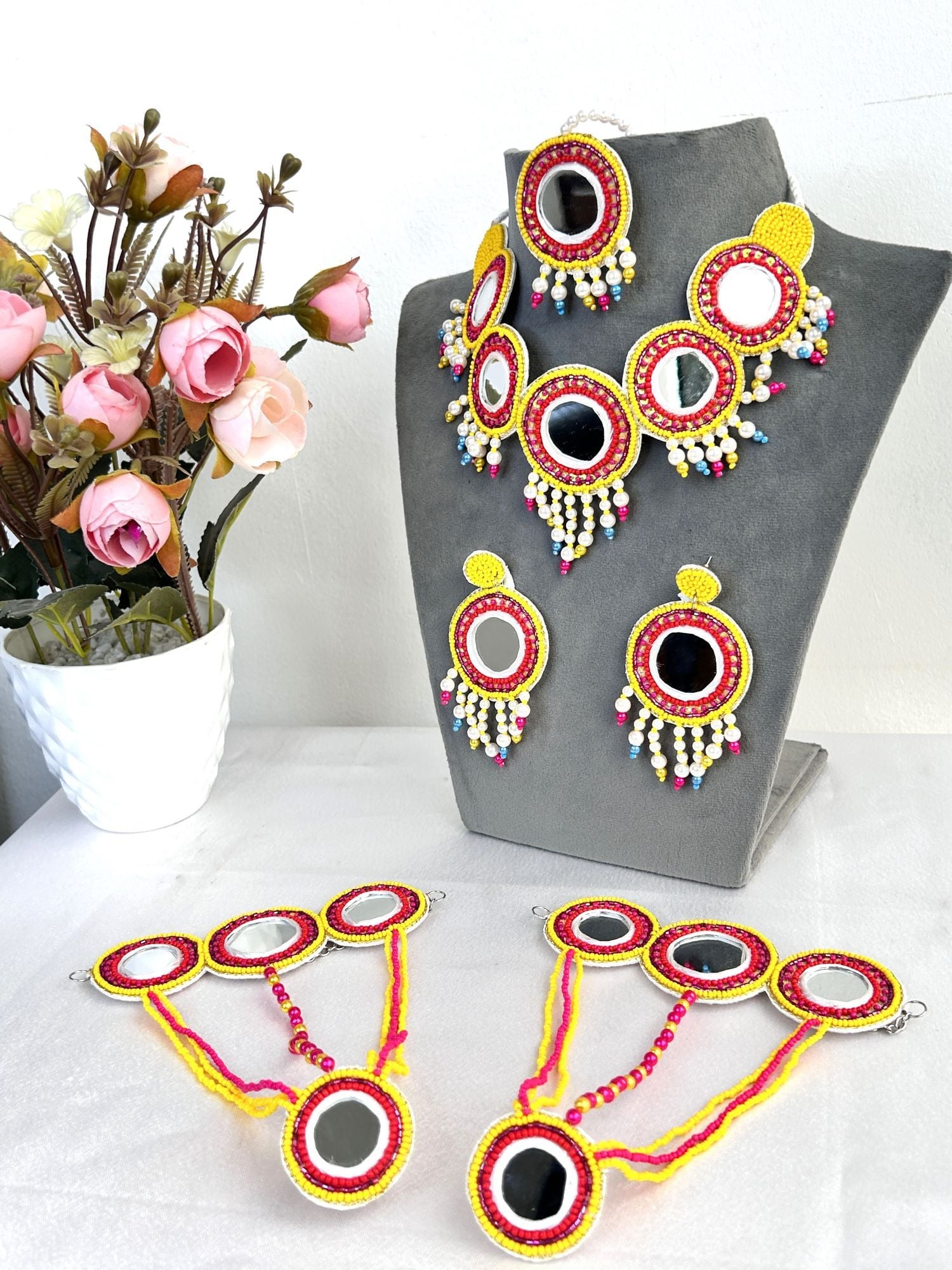 Handcrafted Multicolor Beaded Haldi & Mehndi Jewellery Set