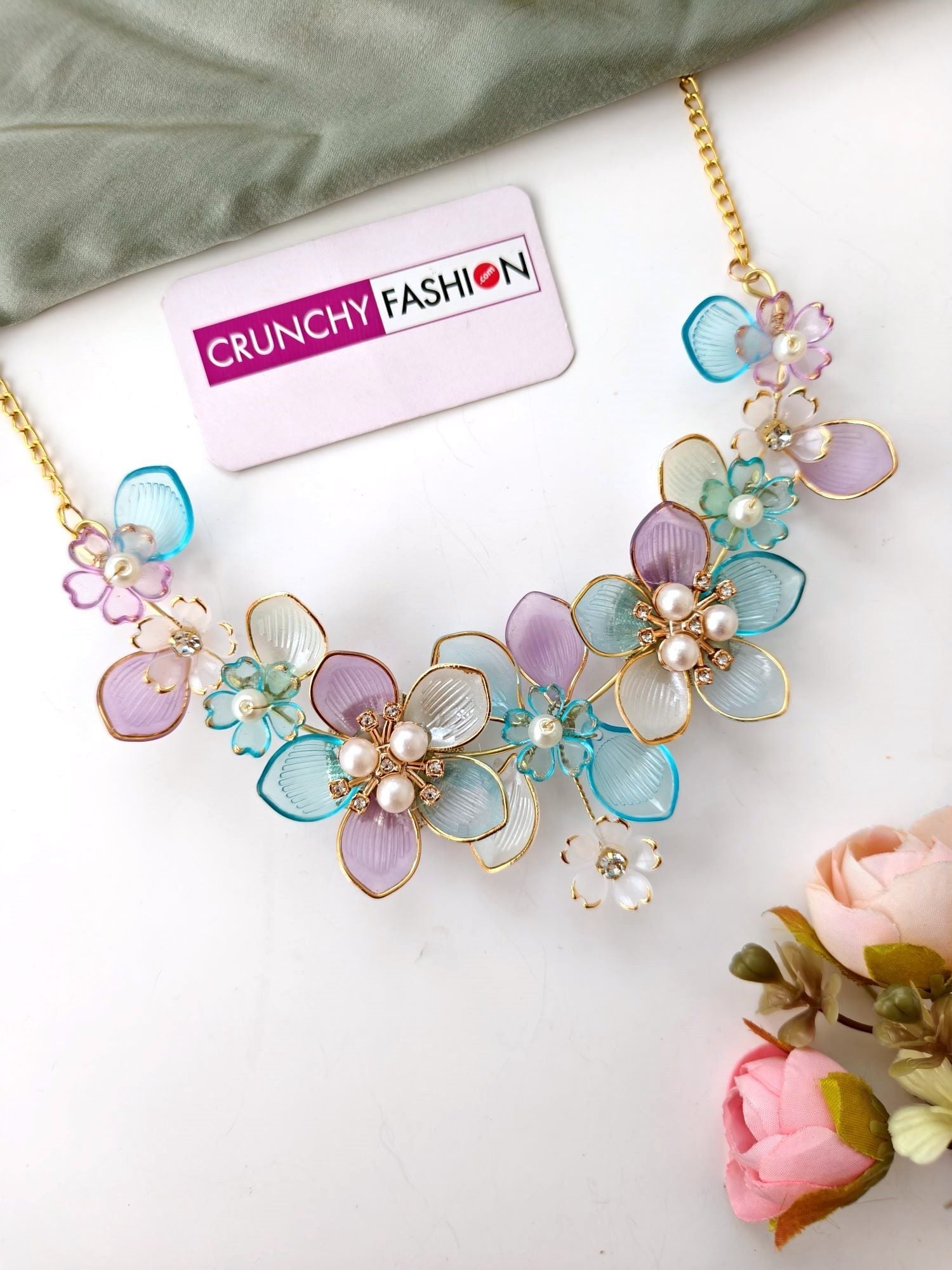 Powder Blue Flower Haldi Resin Jewelry Set