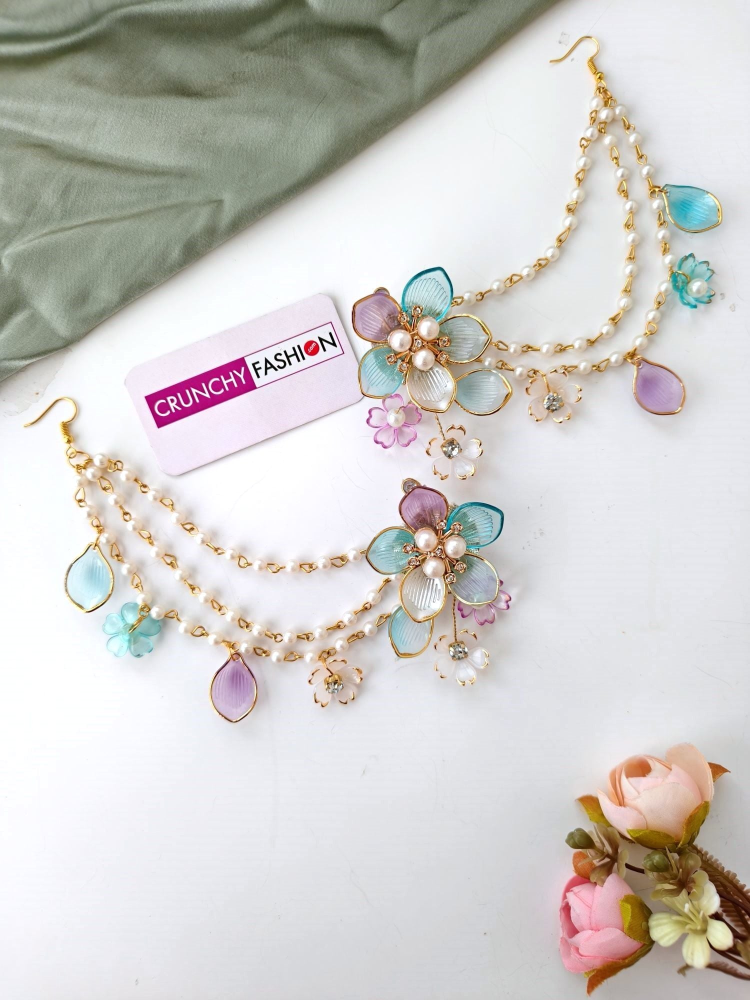 Powder Blue Flower Haldi Resin Jewelry Set
