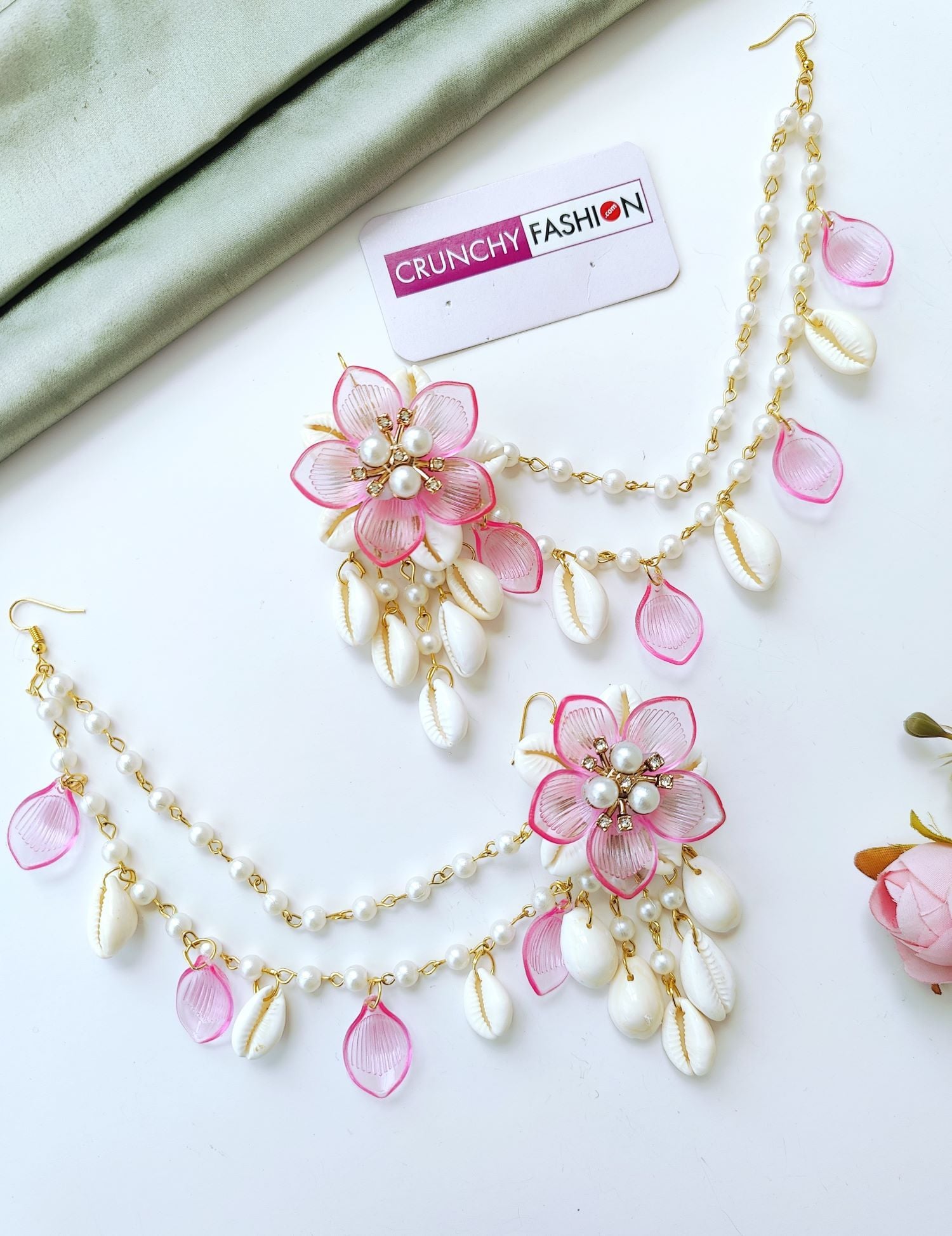 Pink Acrylic Seashell Floral Haldi Jewelry Set