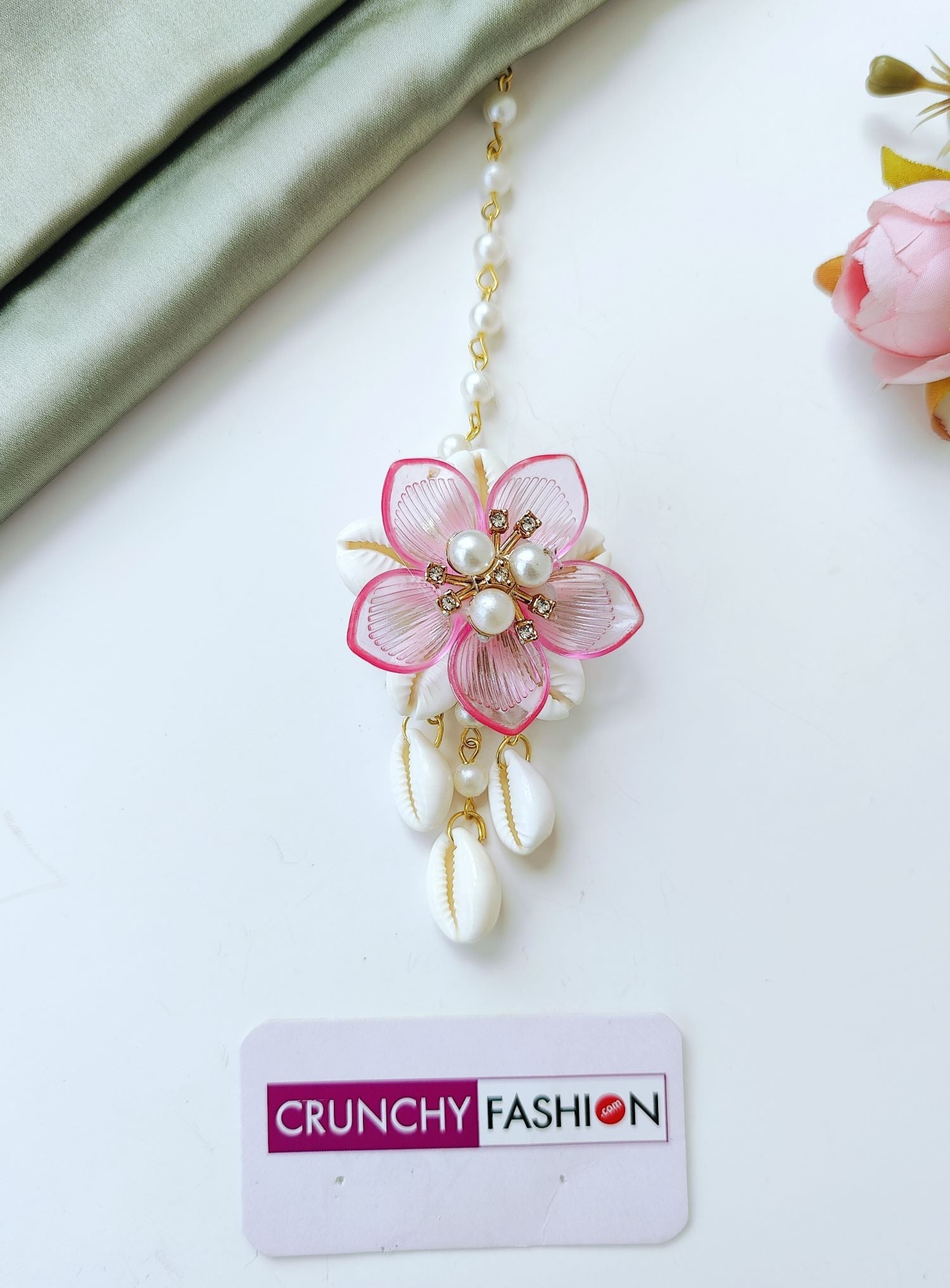 Pink Acrylic Seashell Floral Haldi Jewelry Set