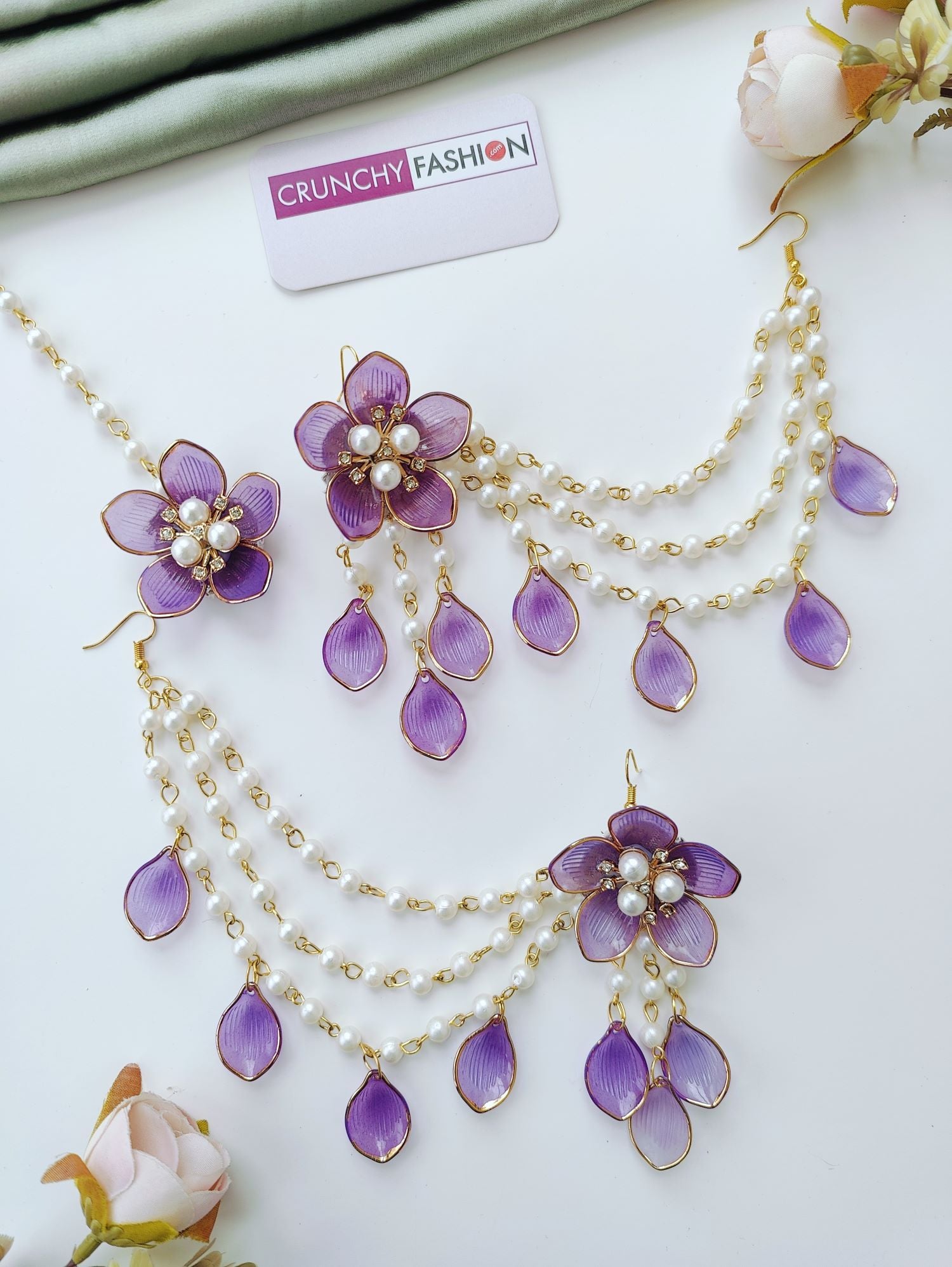 Purple Acrylic Floral Handmade Haldi Mehndi Set