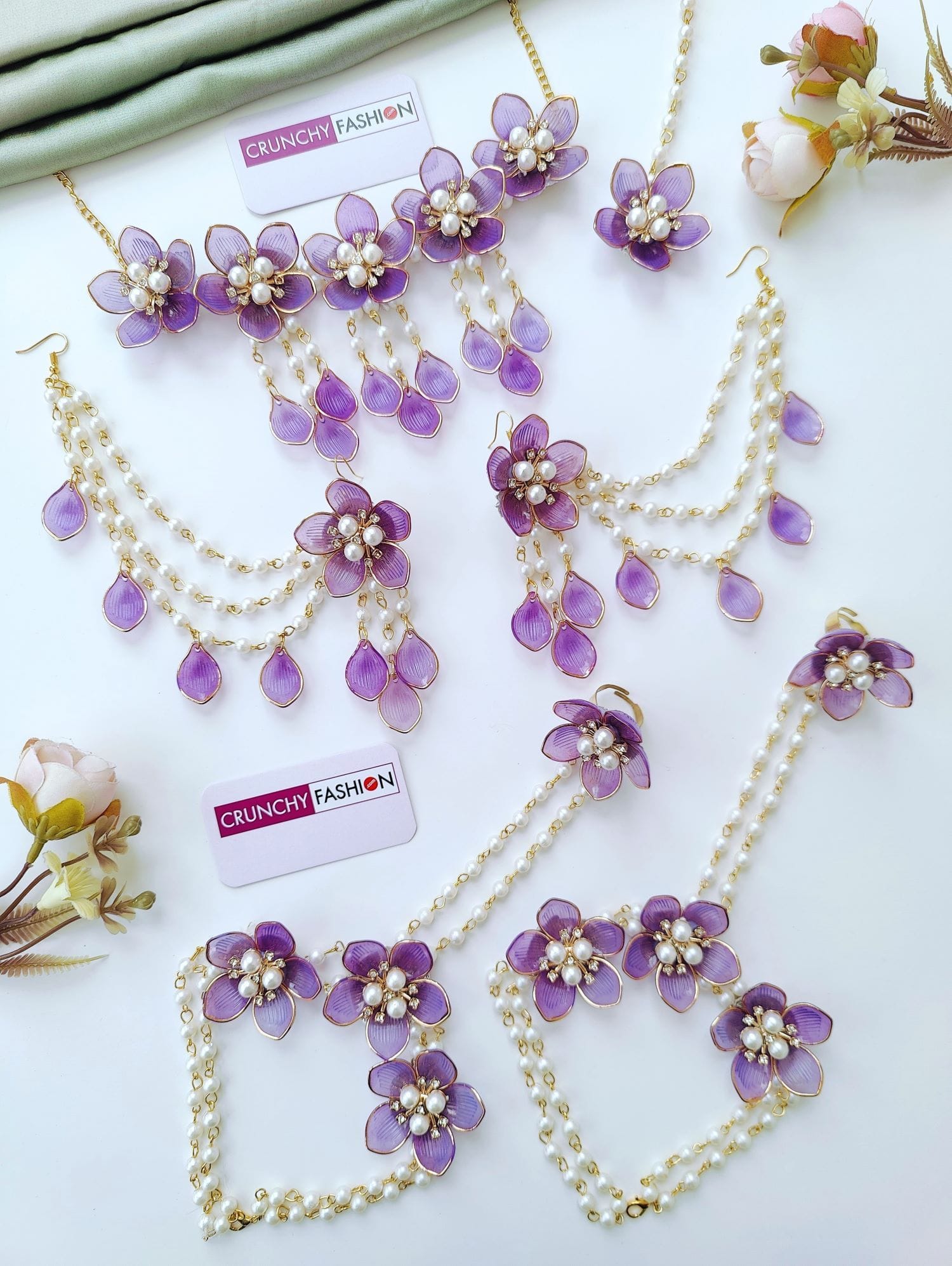 Purple Acrylic Floral Handmade Haldi Mehndi Set