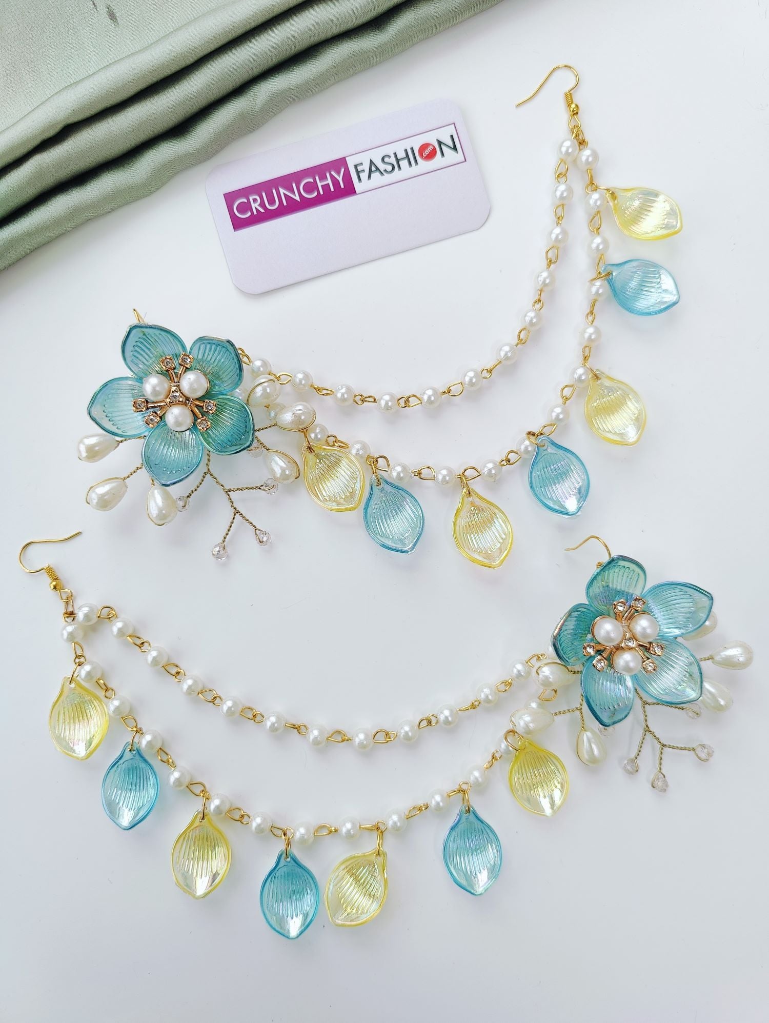 Sky Blue & Yellow Acrylic Floral Haldi Jewelry Set