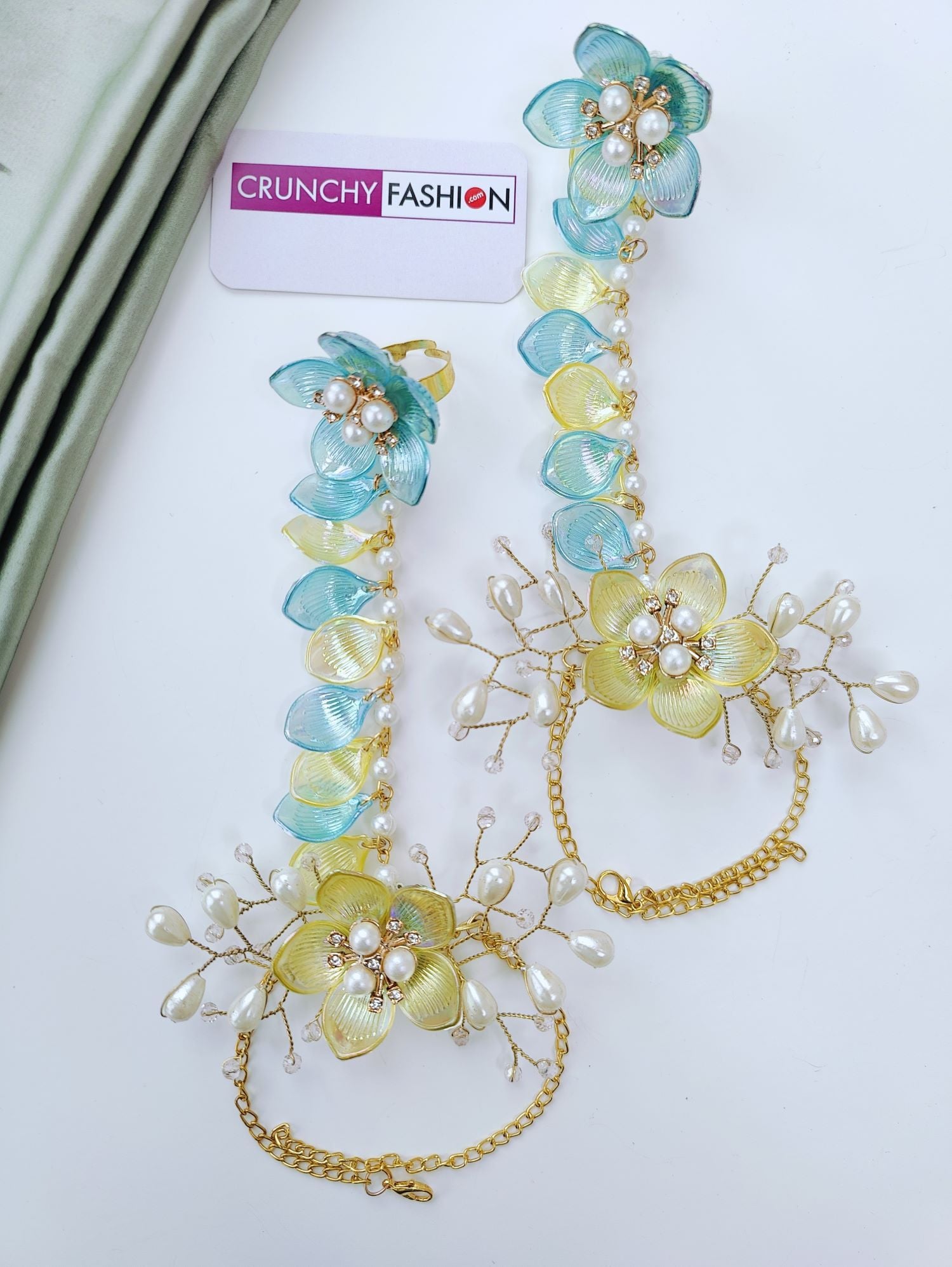Sky Blue & Yellow Acrylic Floral Haldi Jewelry Set
