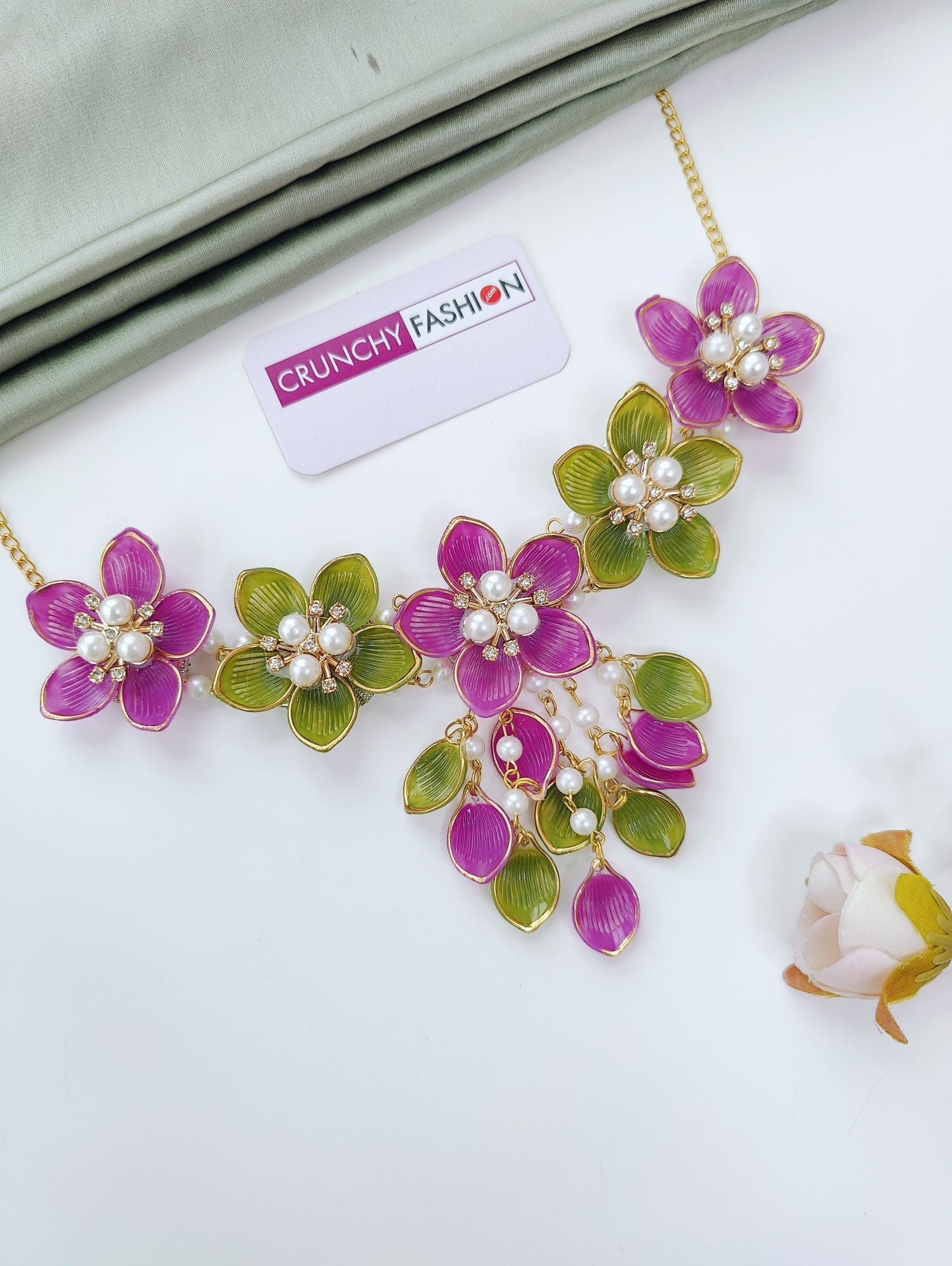 Purple Green Acrylic Floral Haldi Mehndi Jewelry Set