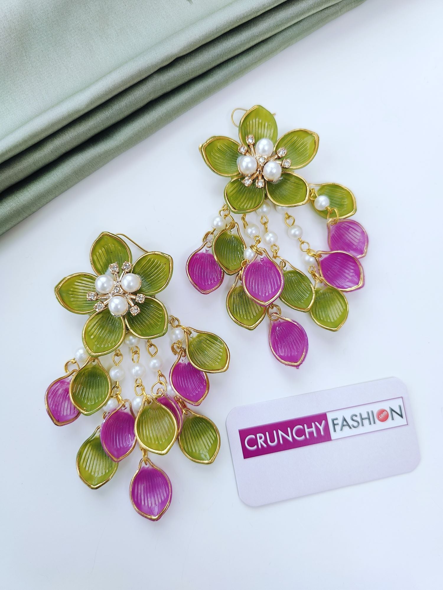Purple Green Acrylic Floral Haldi Mehndi Jewelry Set