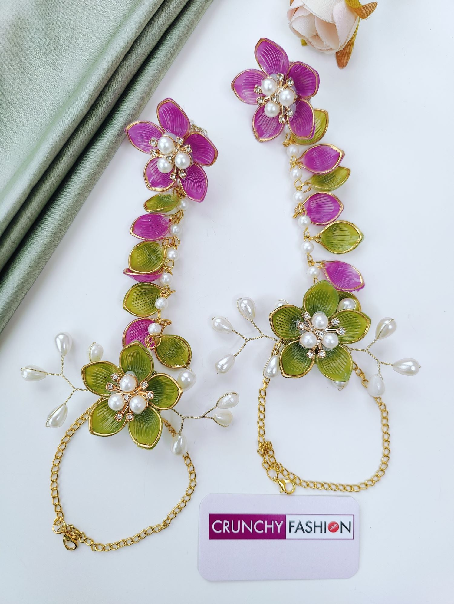 Purple Green Acrylic Floral Haldi Mehndi Jewelry Set