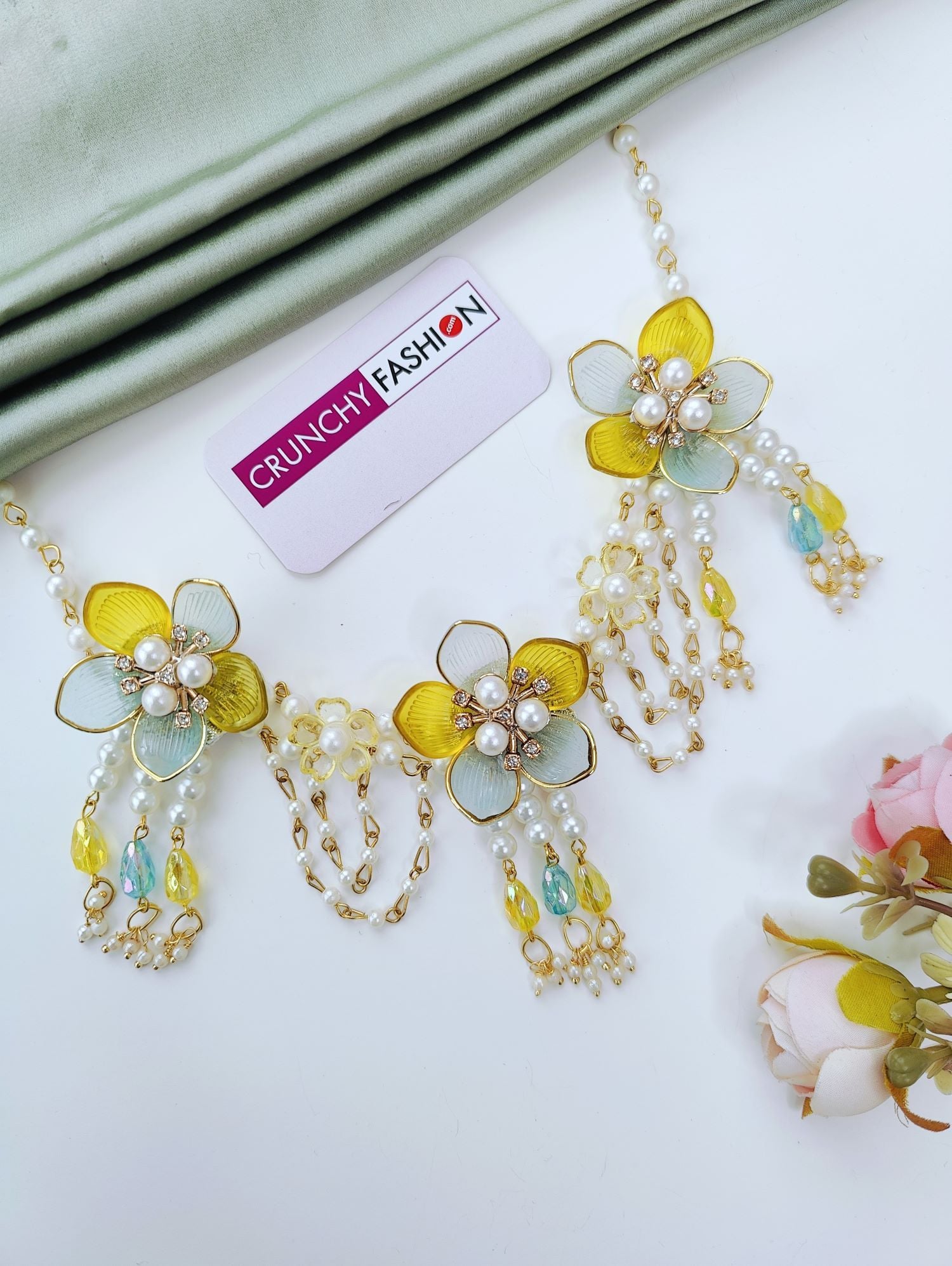 Powder Blue & Yellow Floral Acrylic Jewellery Set