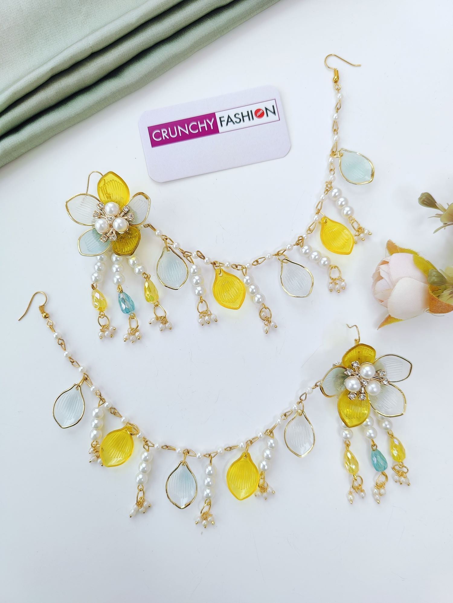 Powder Blue & Yellow Floral Acrylic Jewellery Set