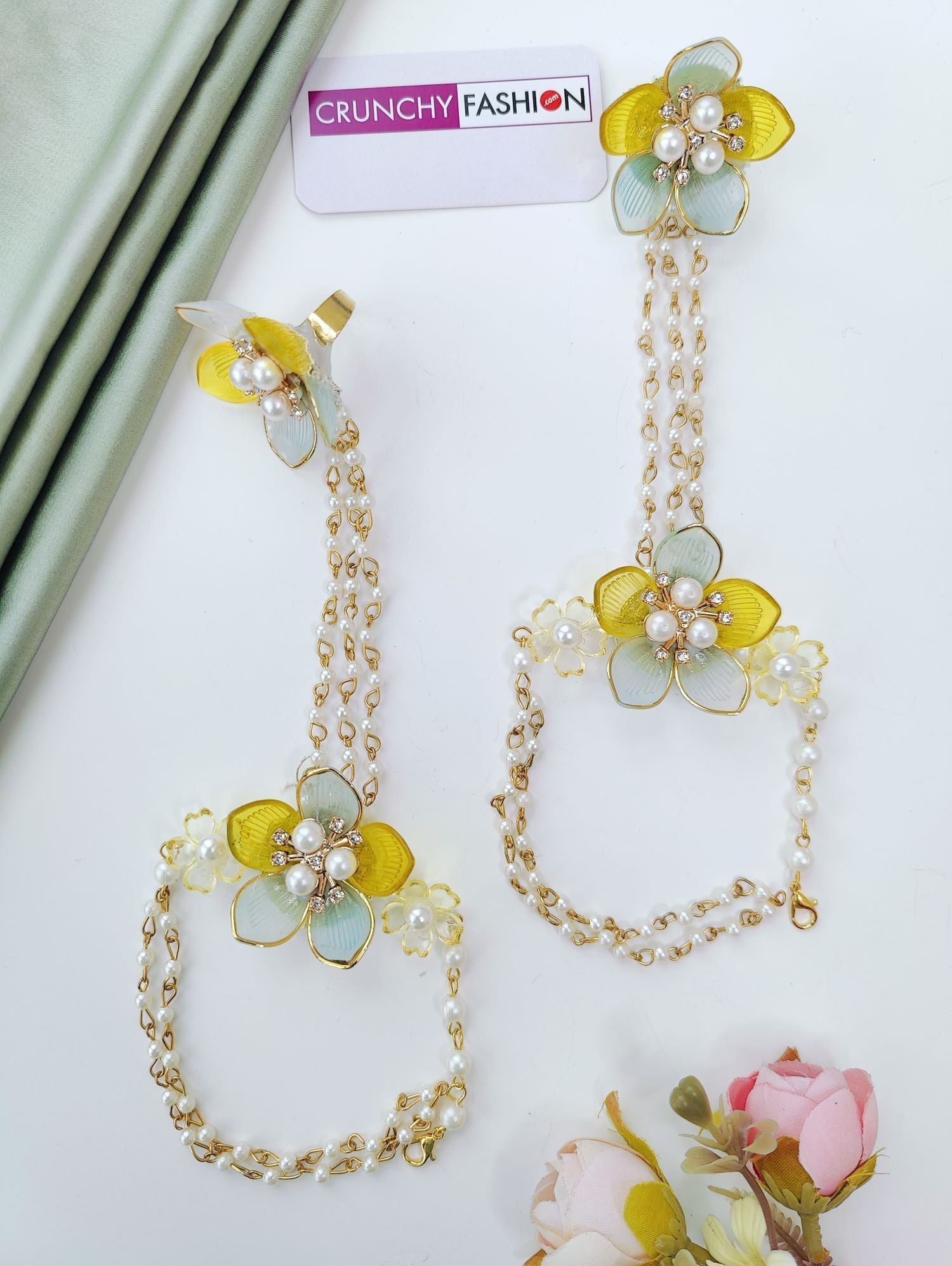 Powder Blue & Yellow Floral Acrylic Jewellery Set