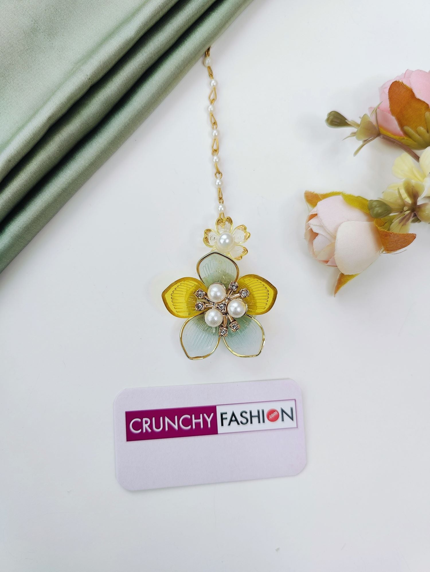 Powder Blue & Yellow Floral Acrylic Jewellery Set