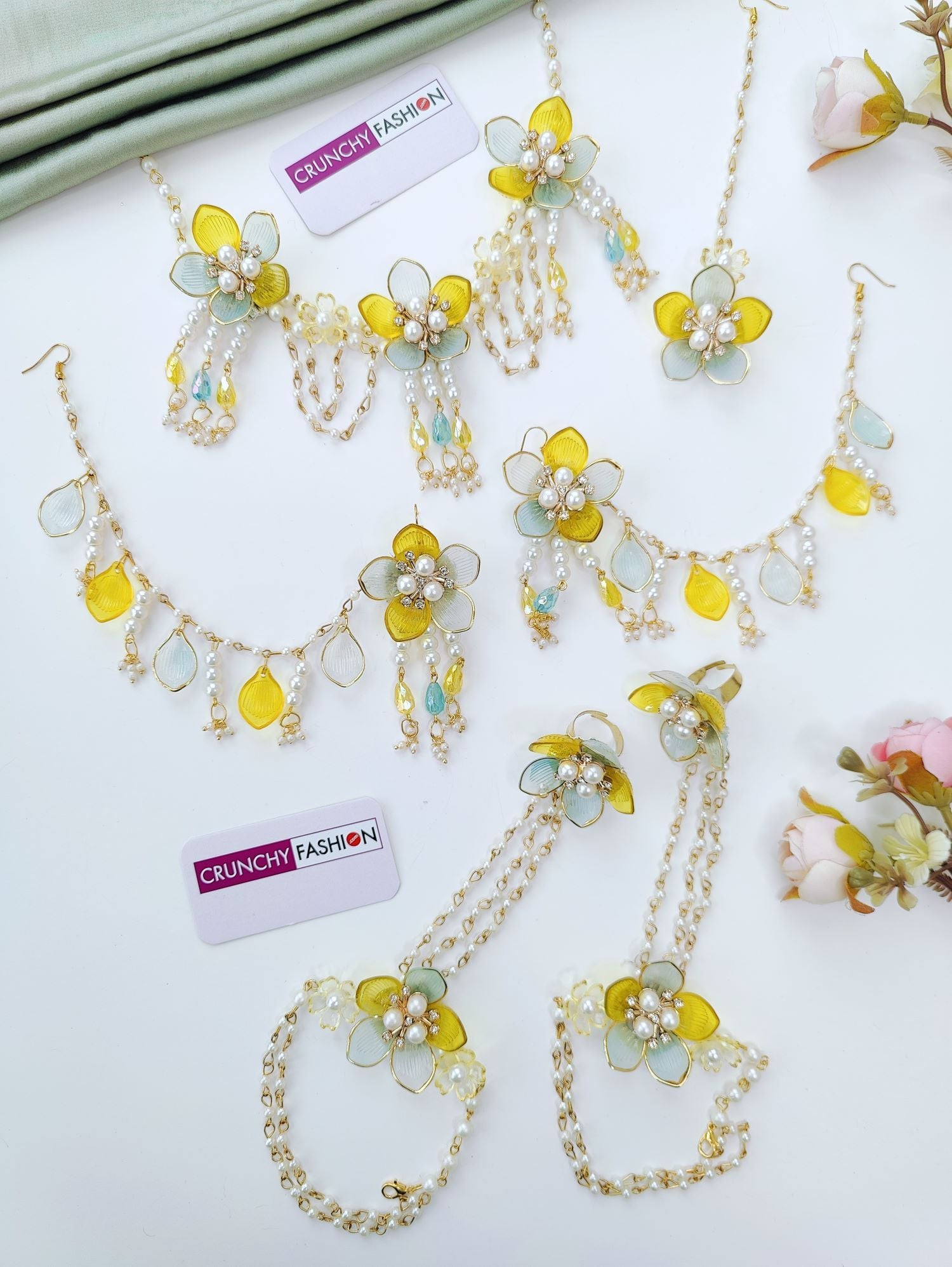 Powder Blue & Yellow Floral Acrylic Jewellery Set