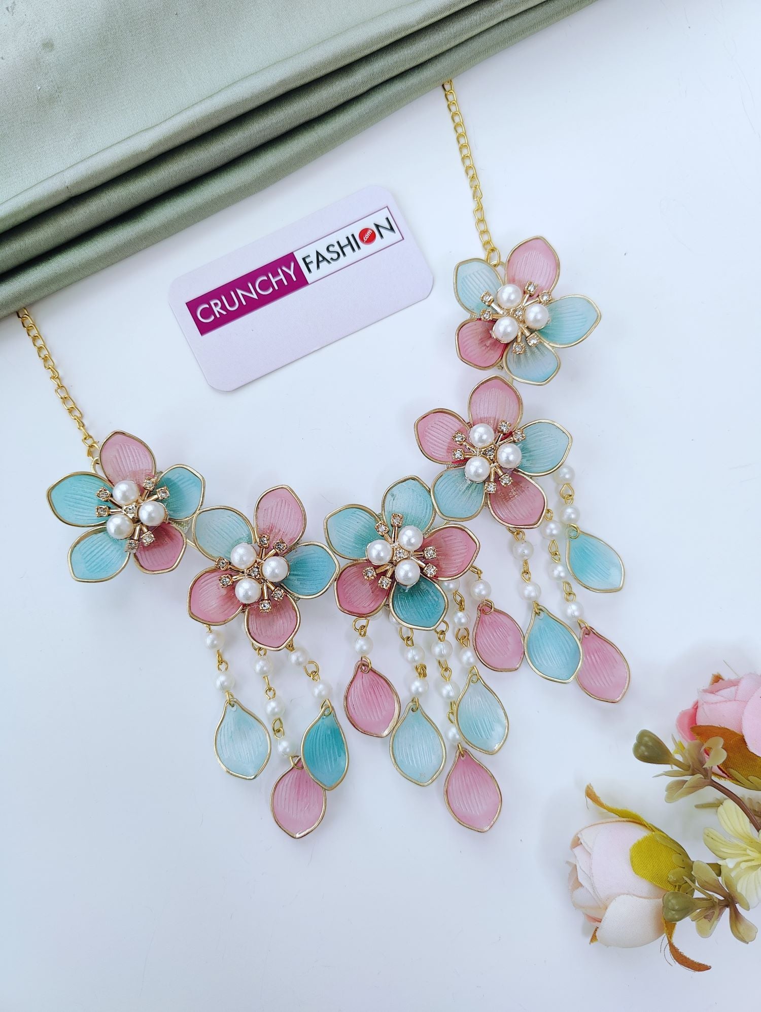 Pink & Powder Blue Acrylic Floral Bridal Set