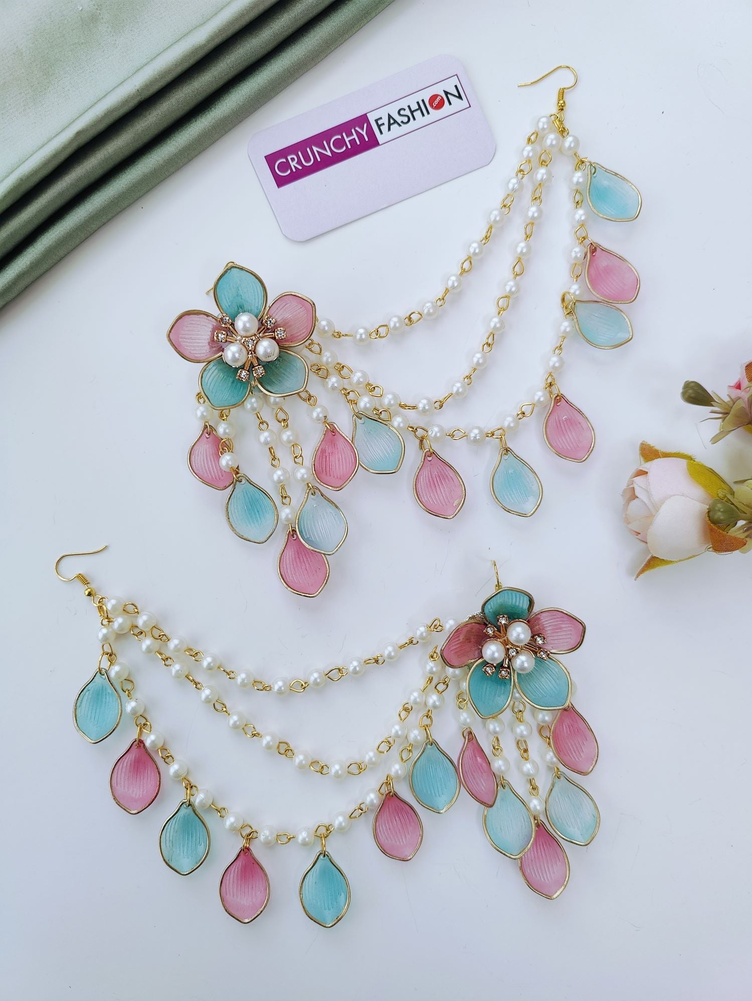 Pink & Powder Blue Acrylic Floral Bridal Set