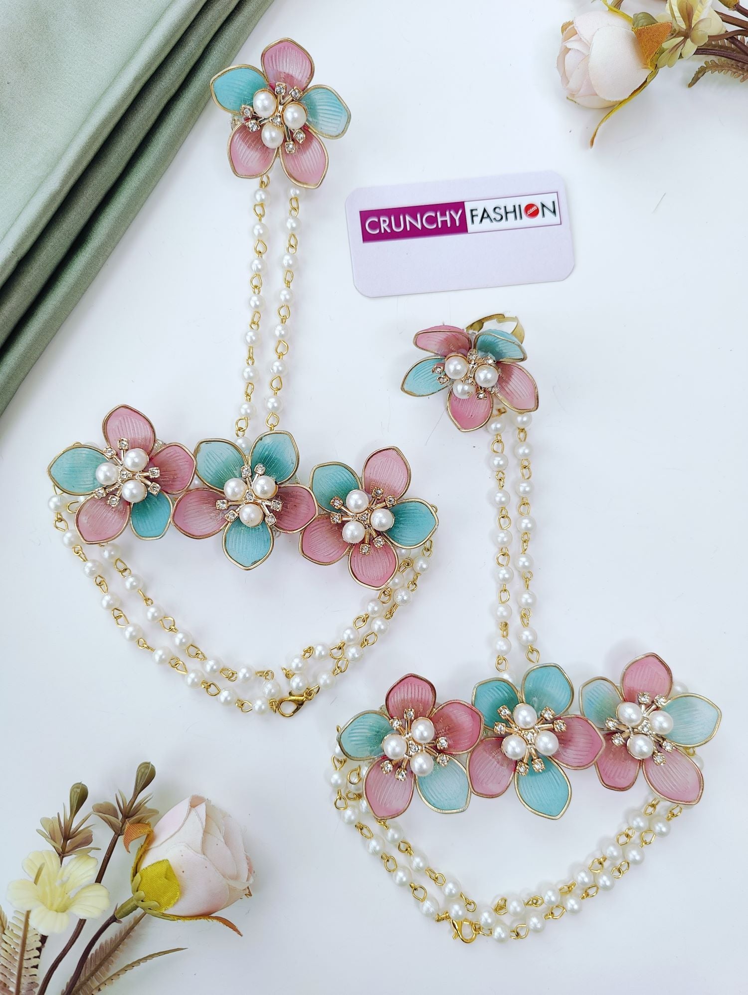 Pink & Powder Blue Acrylic Floral Bridal Set