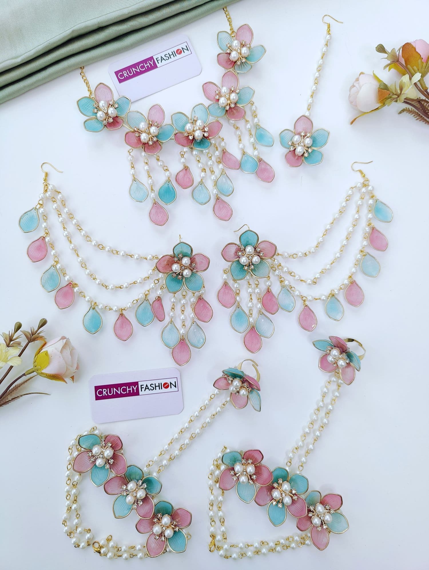 Pink & Powder Blue Acrylic Floral Bridal Set