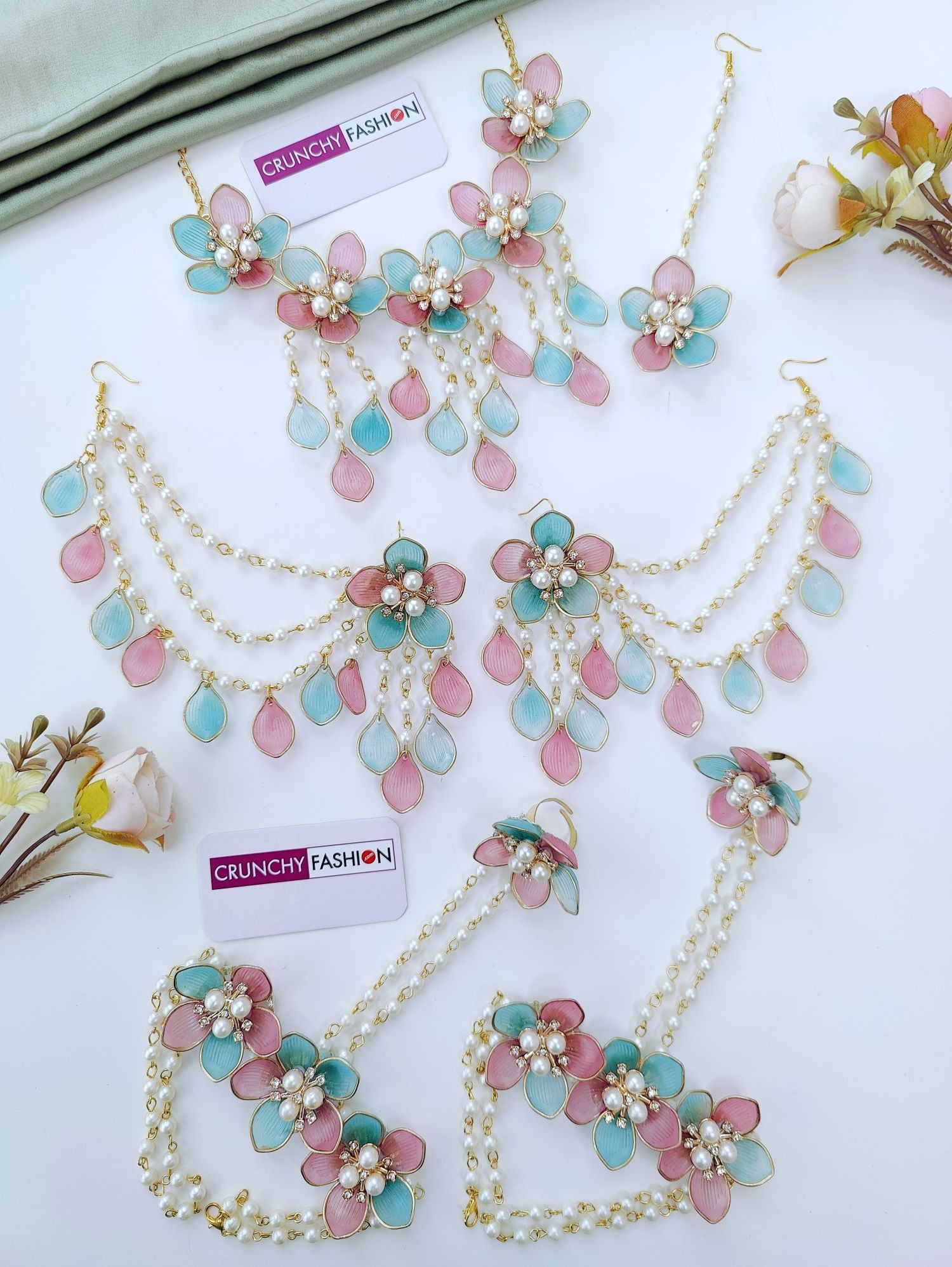 Pink & Powder Blue Acrylic Floral Bridal Set