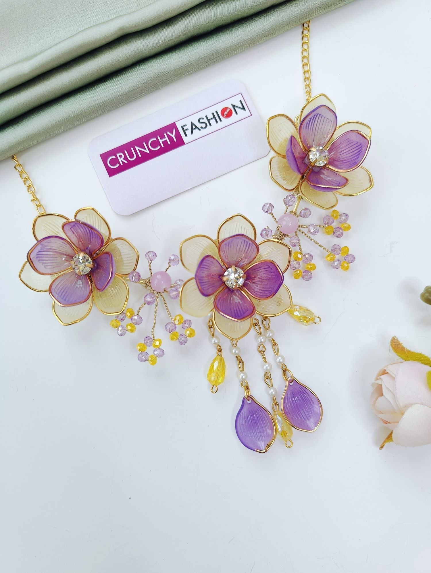 Yellow Acrylic Flower Haldi Mehndi Jewelry Set