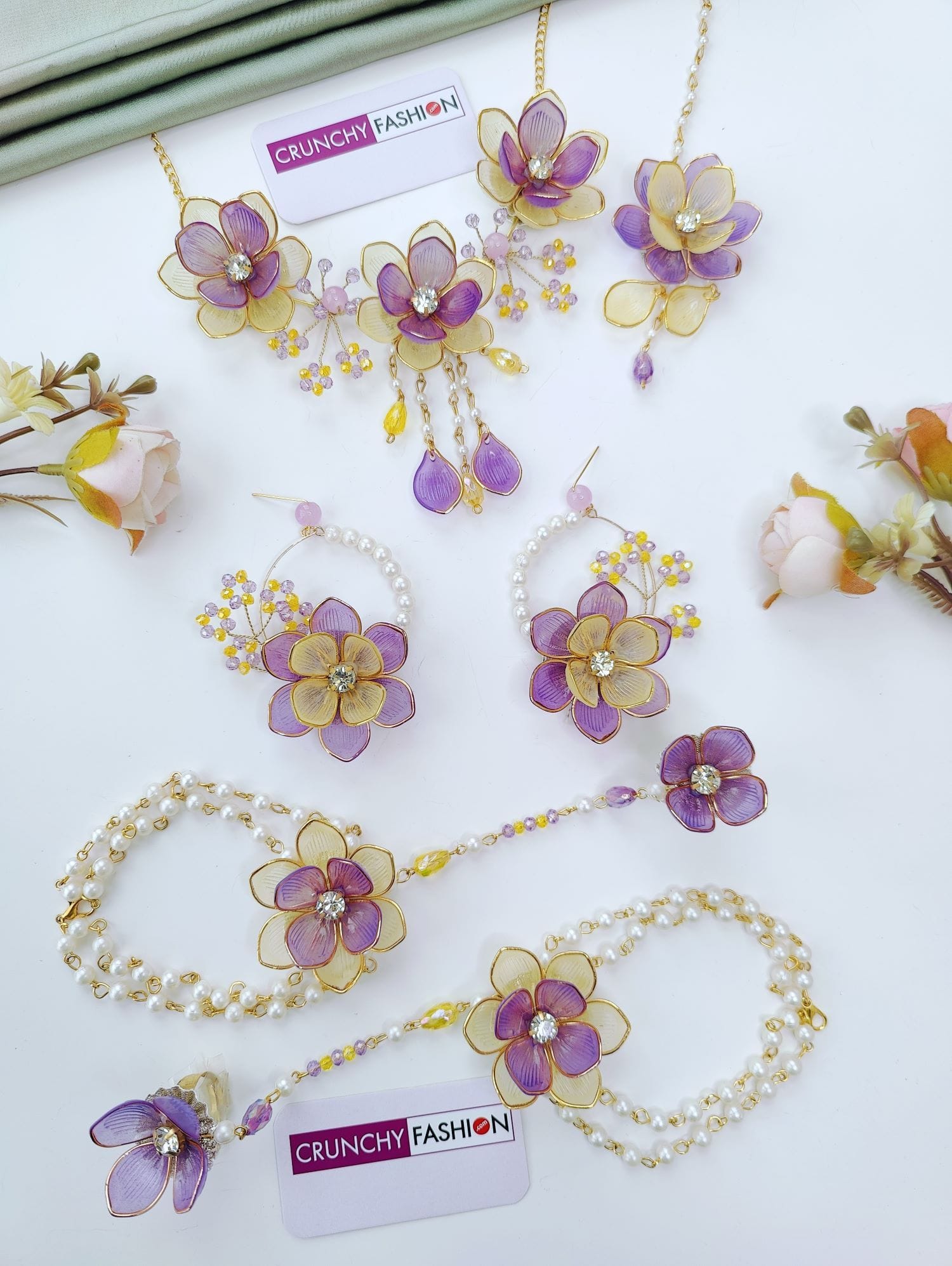 Yellow Acrylic Flower Haldi Mehndi Jewelry Set