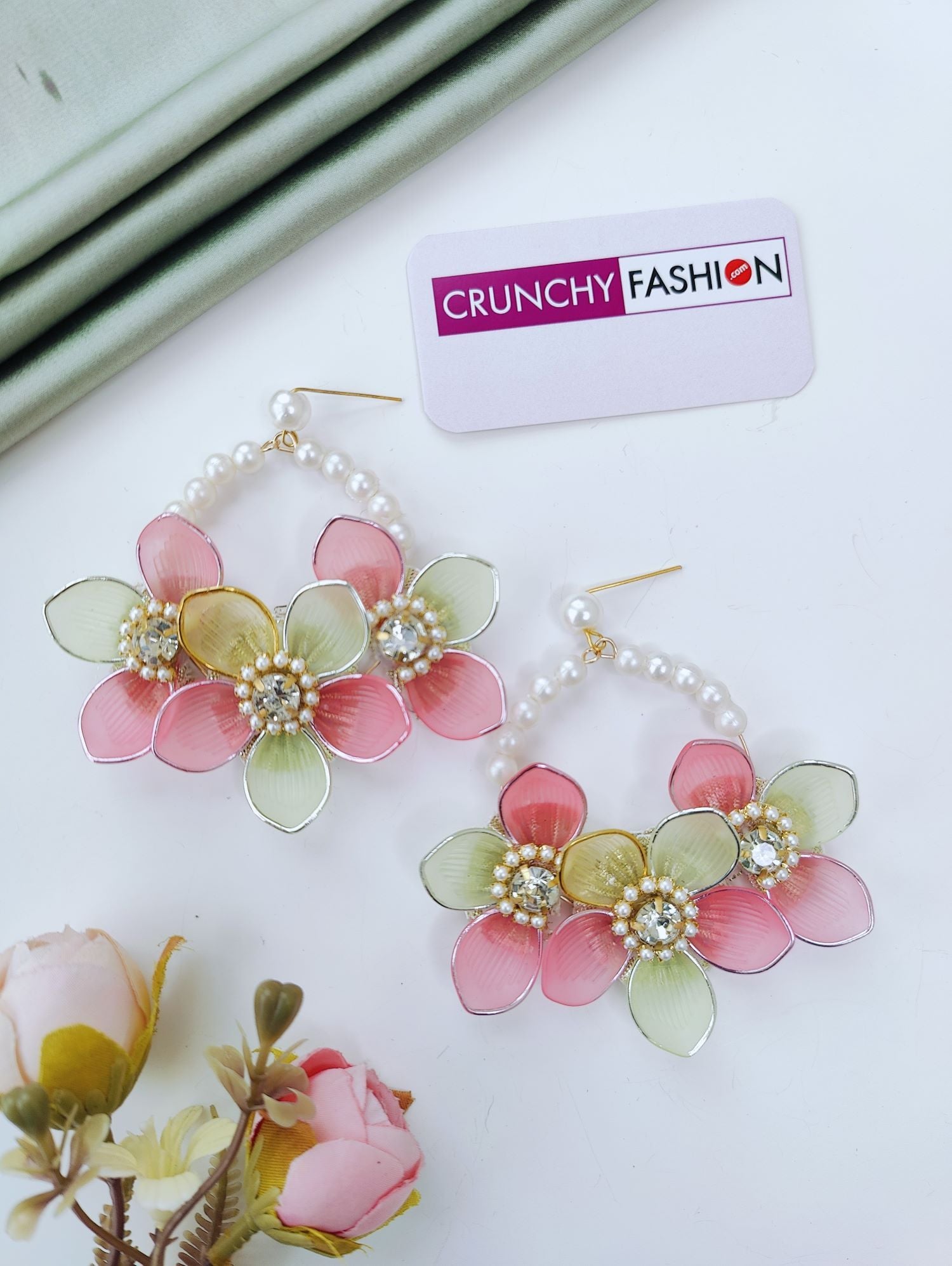 Pink Mint Floral Jewellery Set with Kaliras