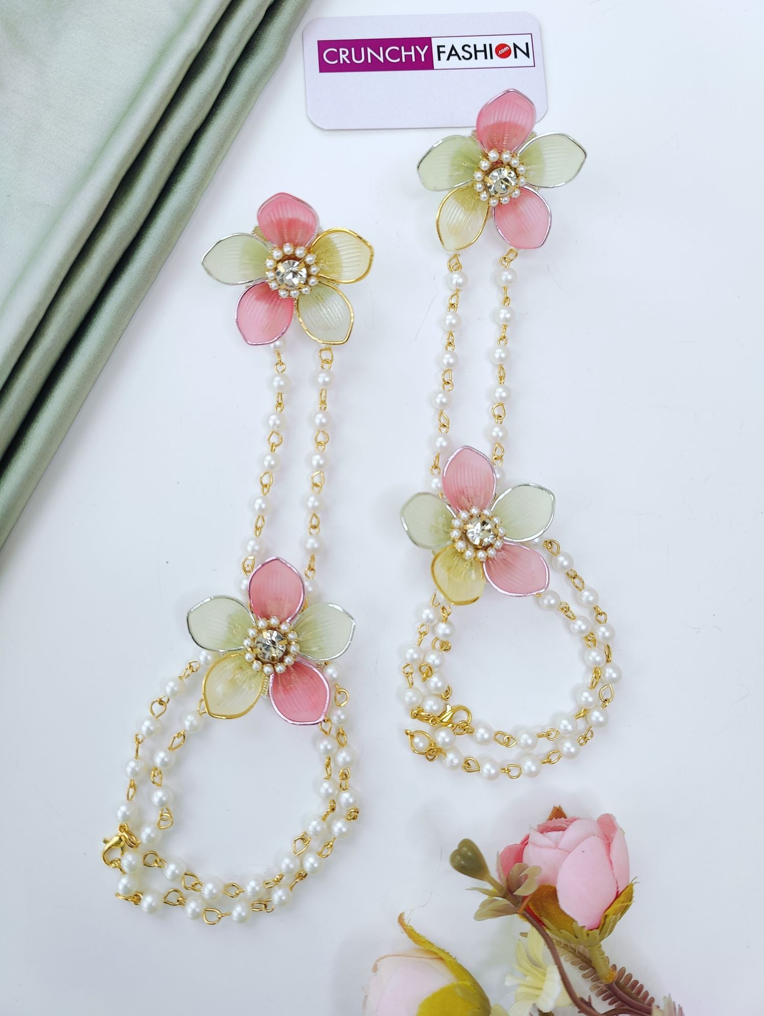 Pink Mint Floral Jewellery Set with Kaliras
