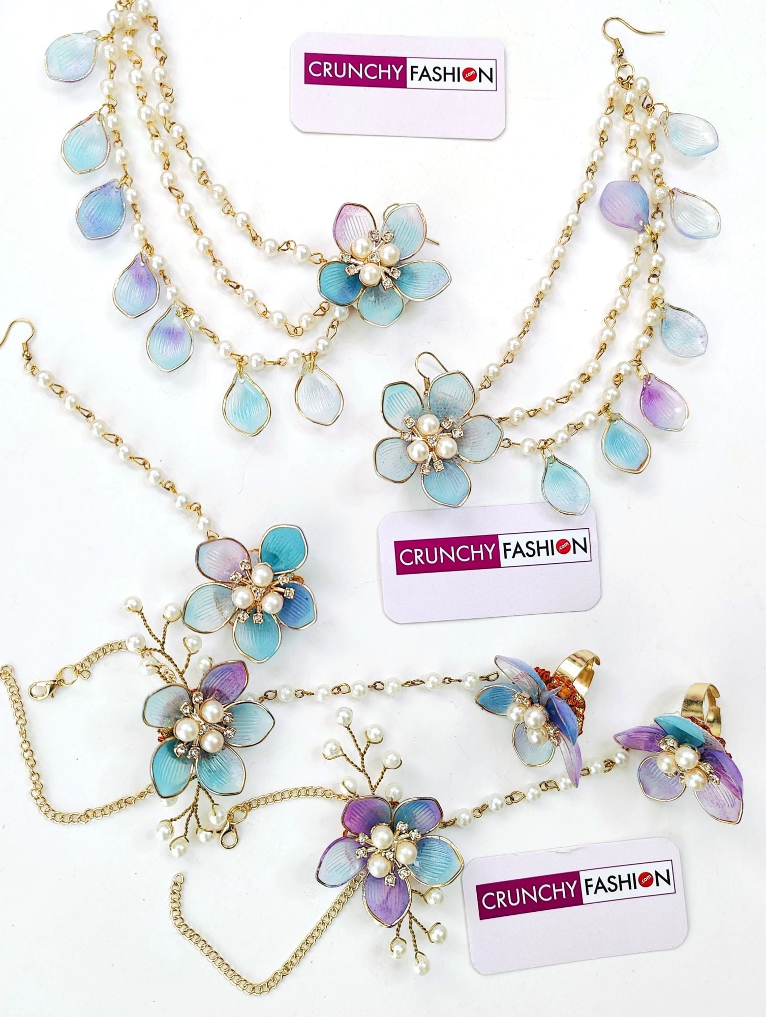 Powder Blue Floral: Handmade Haldi-Mehndi Jewels for Stylish Brides
